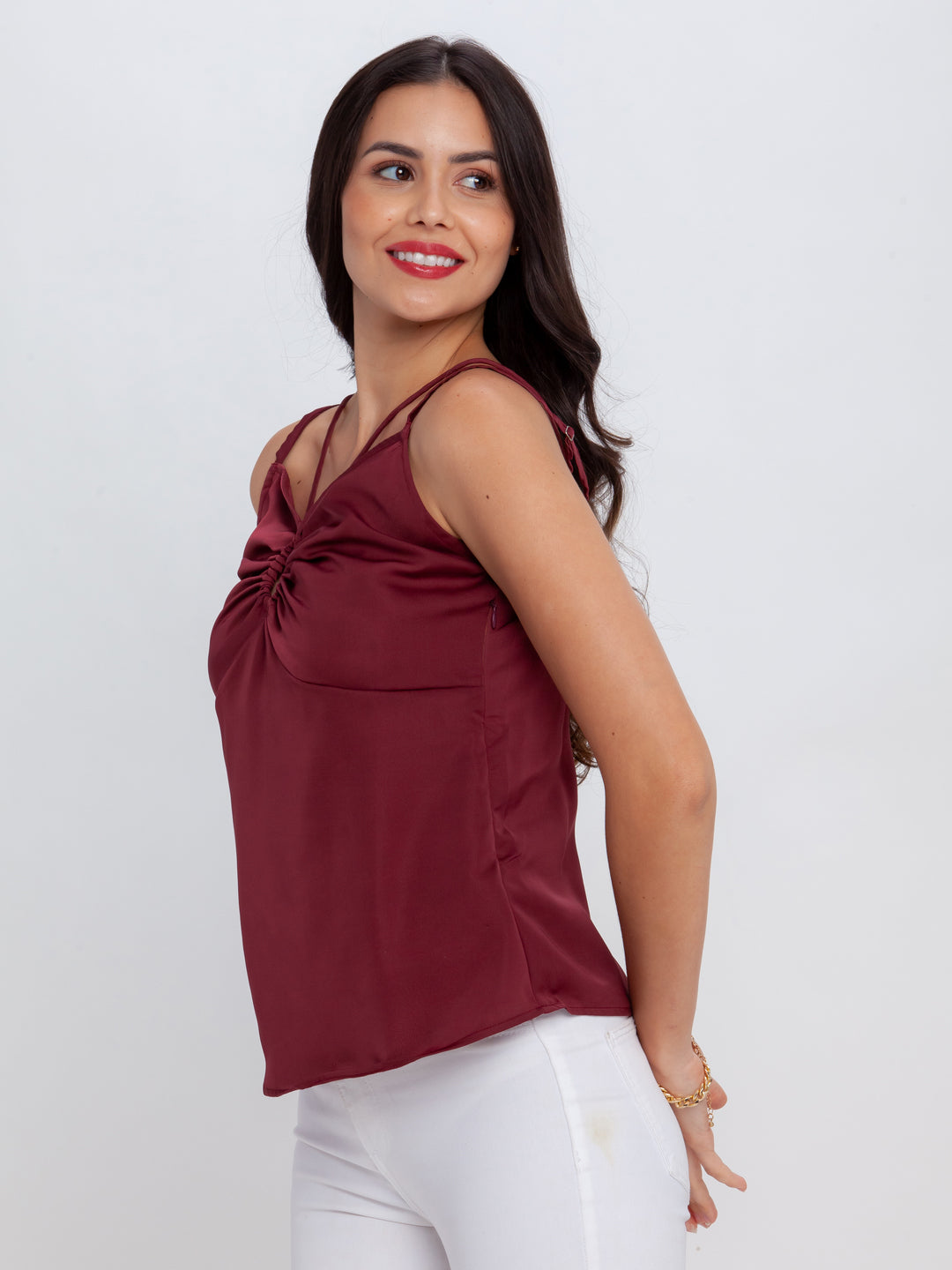 Maroon Solid Strappy Top For Women