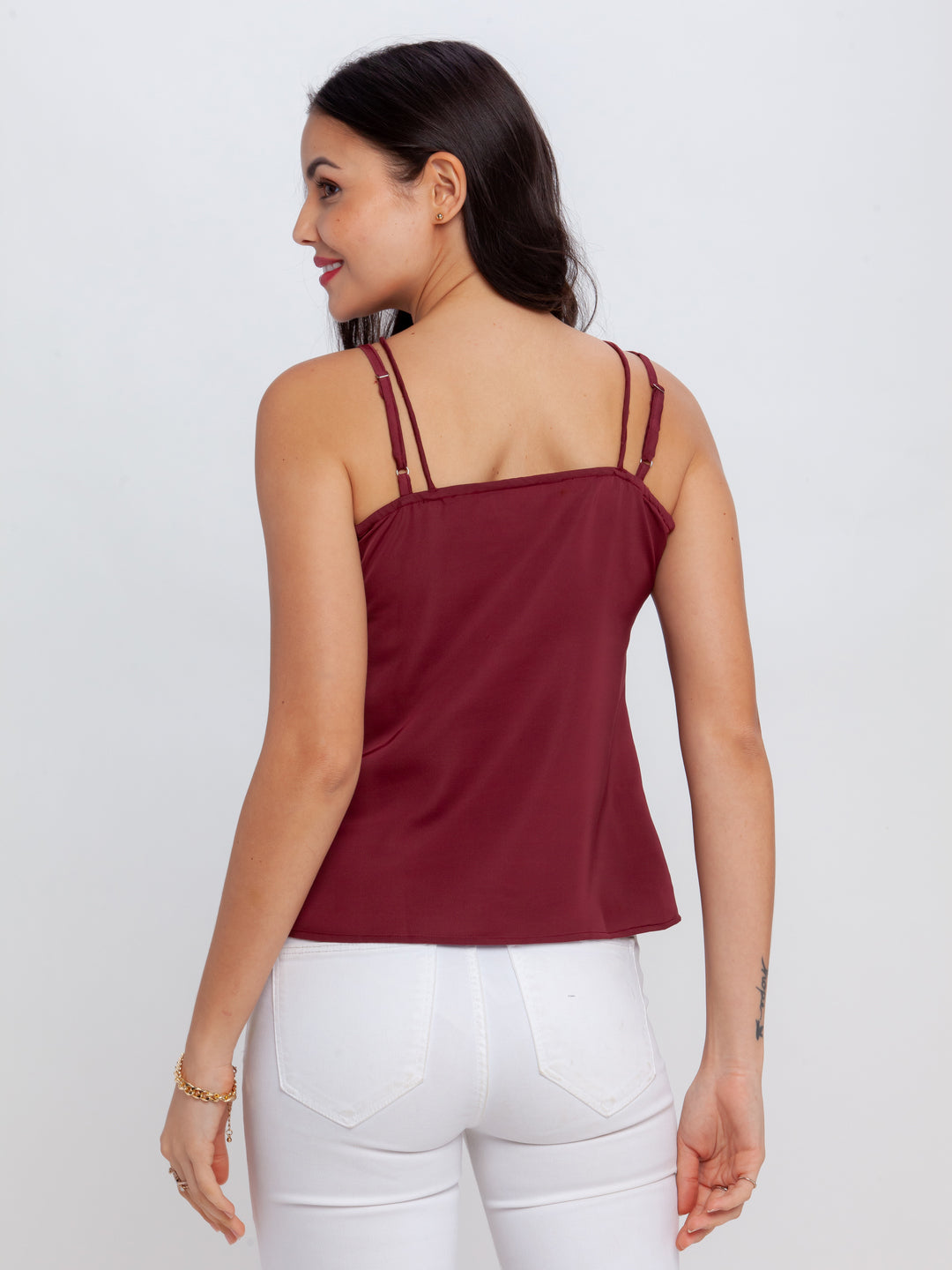 Maroon Solid Strappy Top