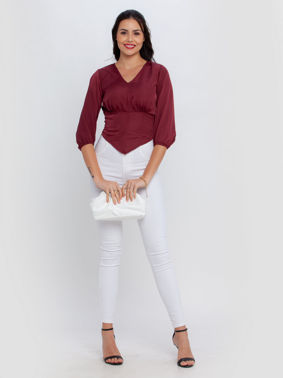 Maroon Solid Fitted Top For Women