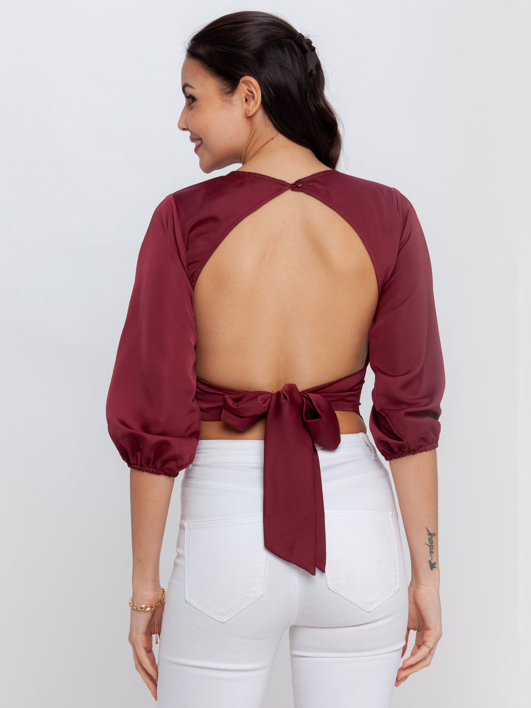 Maroon Solid Fitted Top