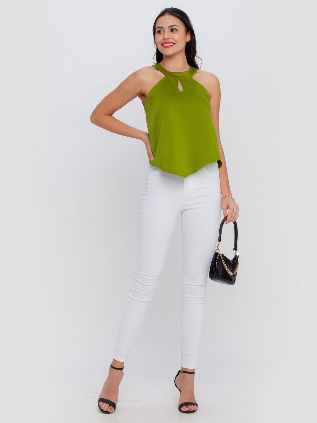 Green Solid Fitted Top