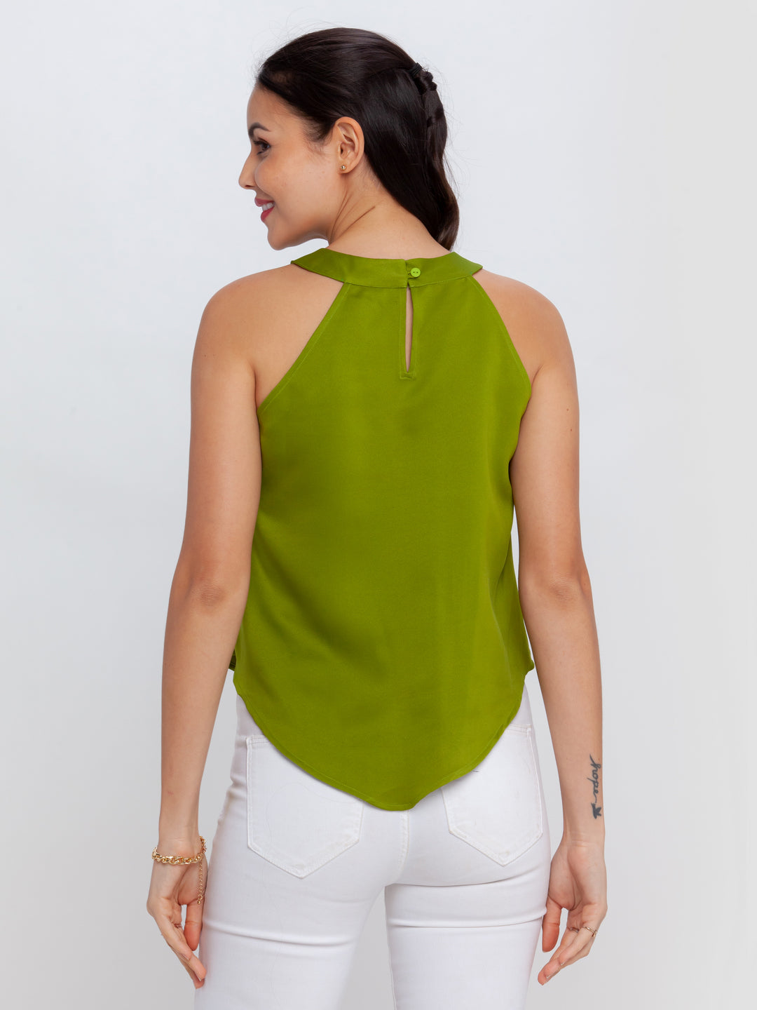 Green Solid Fitted Top