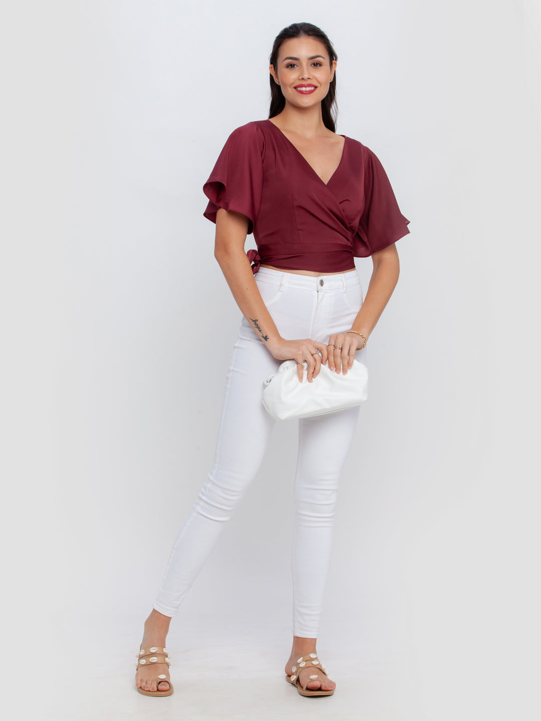 Maroon Solid Tie-Up Top