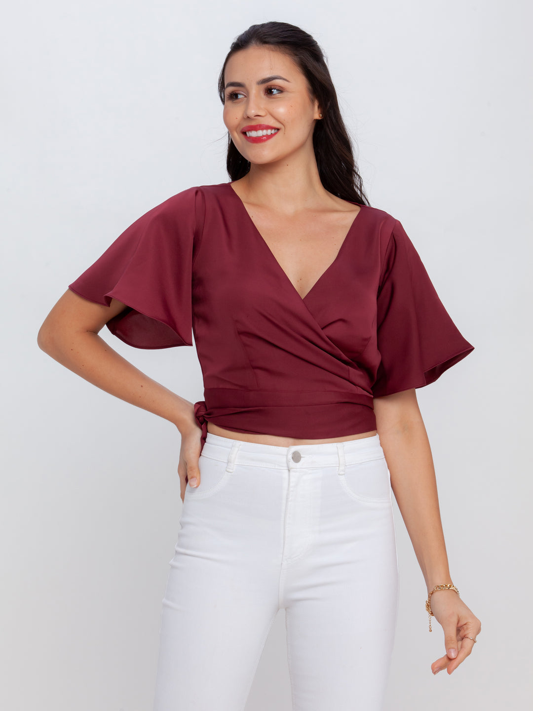 Maroon Solid Tie-Up Top