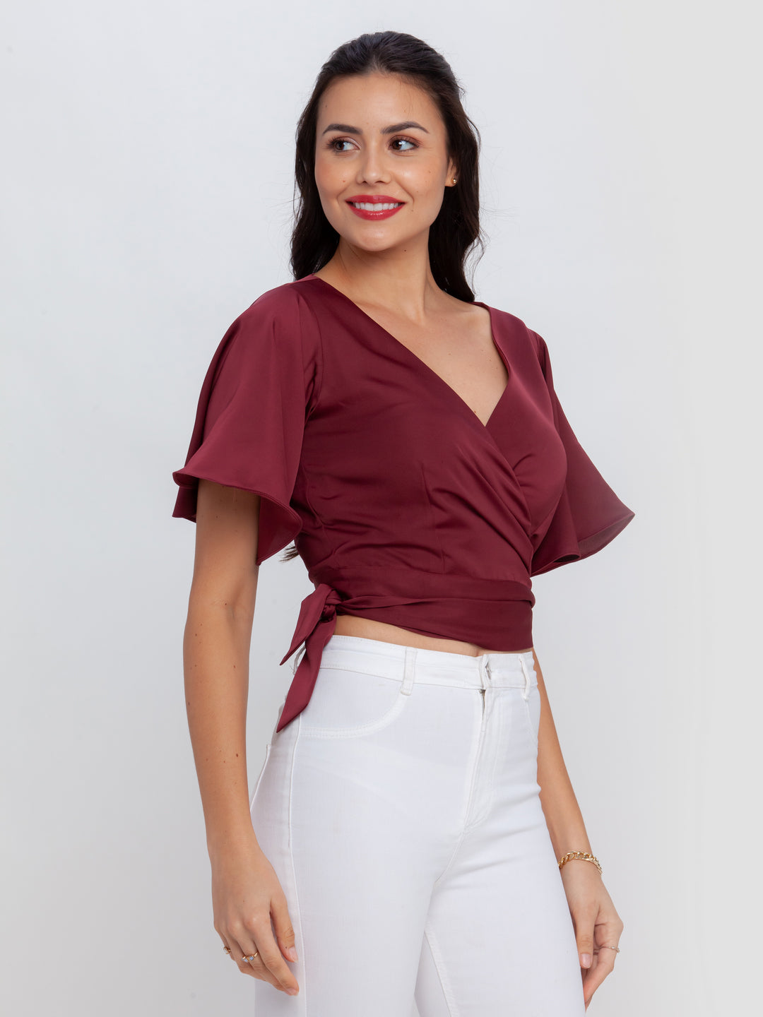 Maroon Solid Tie-Up Top