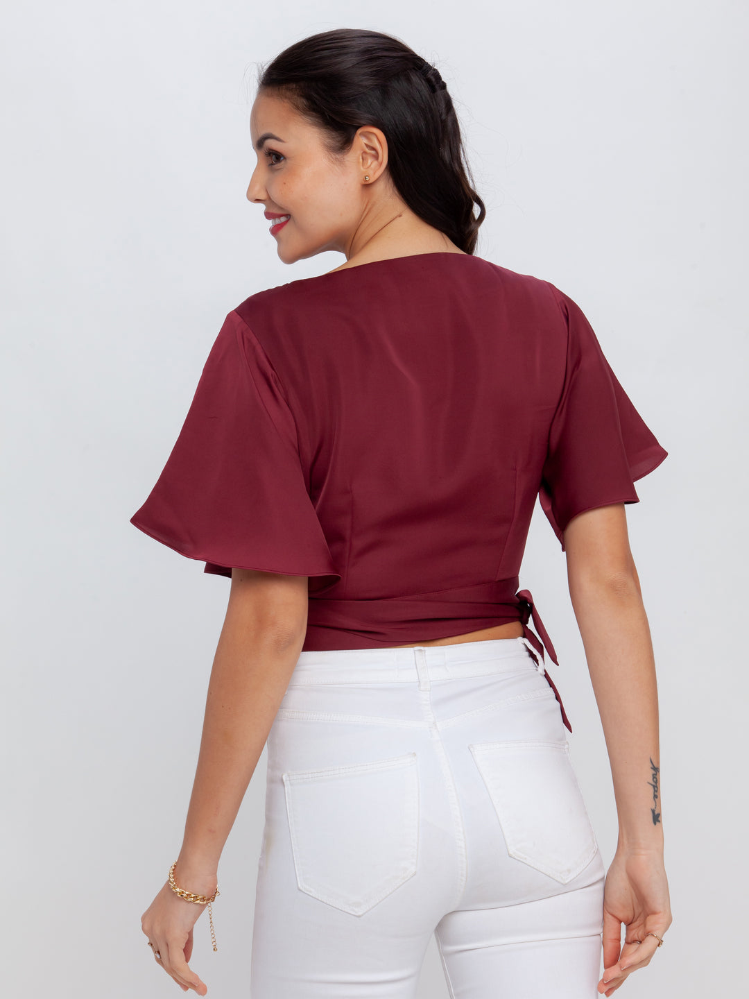 Maroon Solid Tie-Up Top