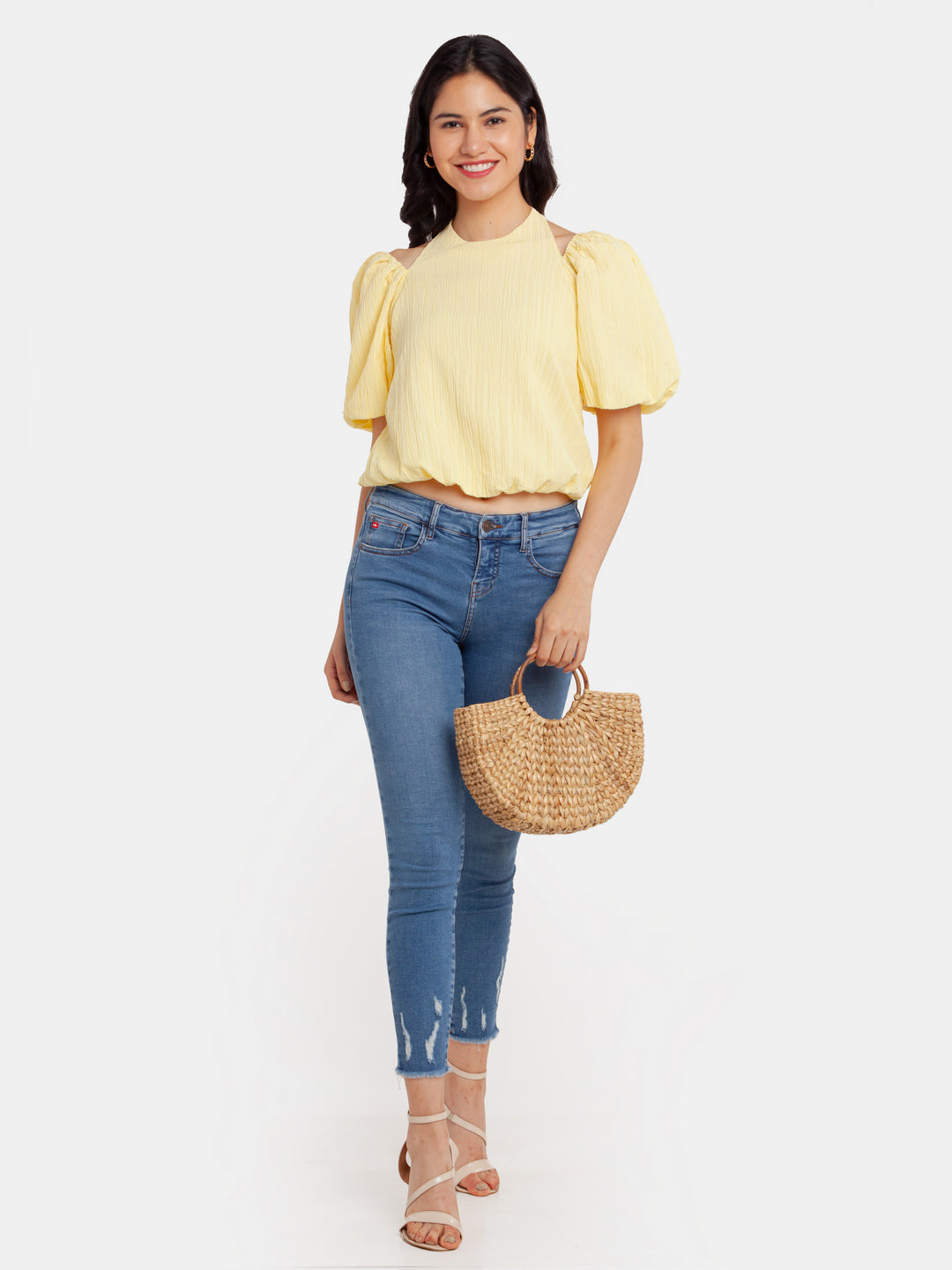 Yellow Solid Cutout Top