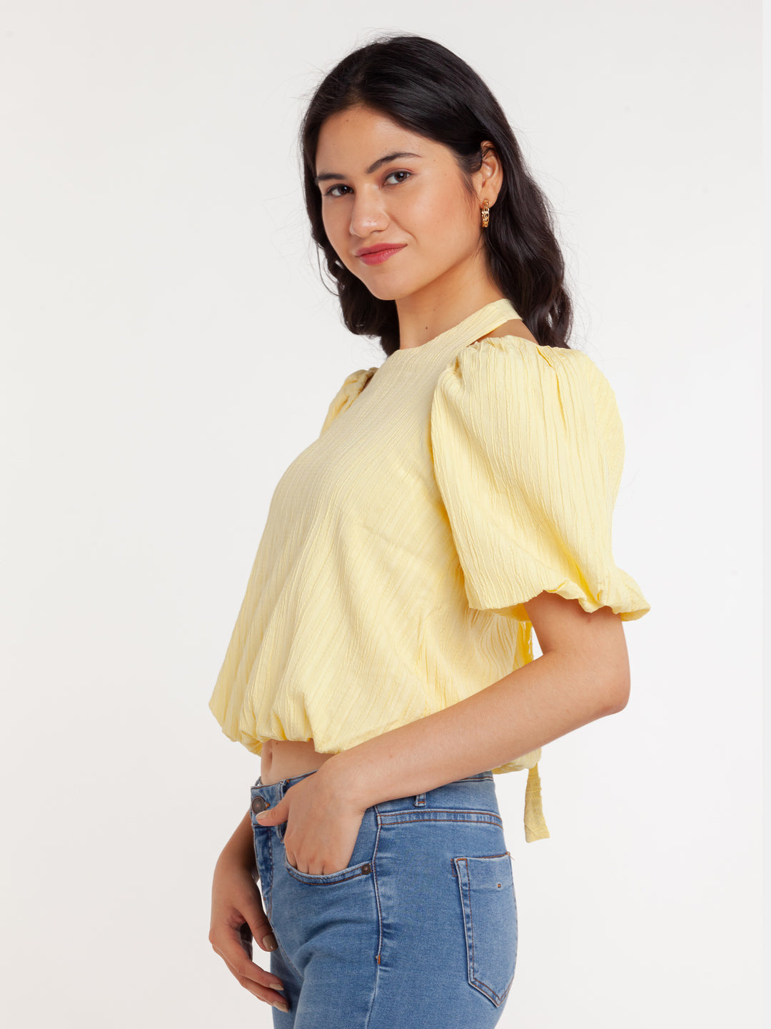 Yellow Solid Cutout Top