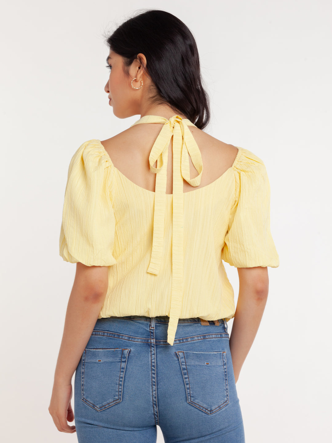 Yellow Solid Cutout Top For Women