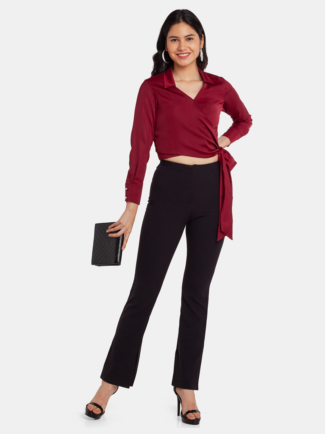 Maroon Solid Tie-Up Top