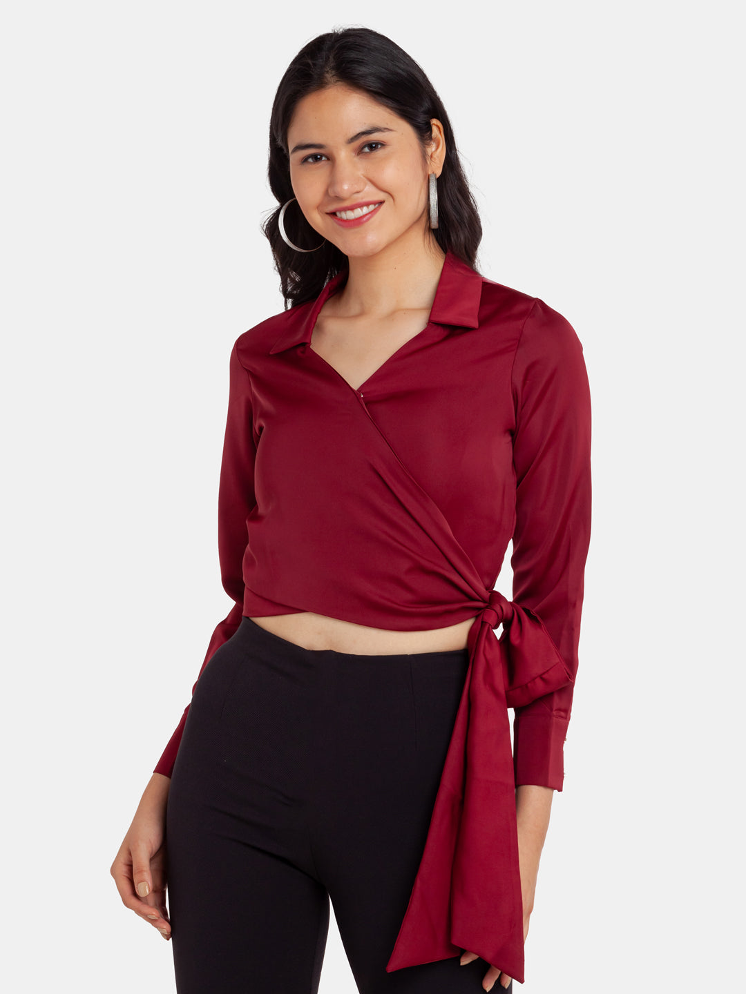 Maroon Solid Tie-Up Top