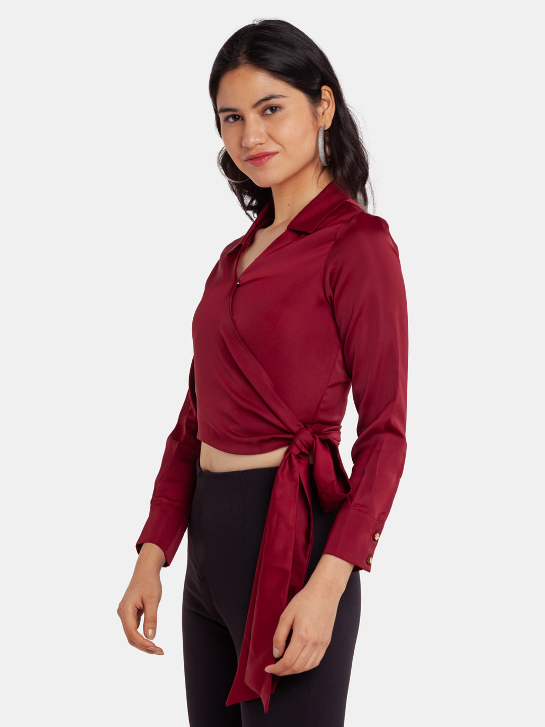 Maroon Solid Tie-Up Top