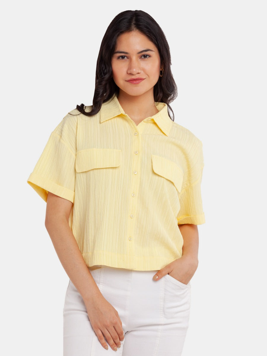 Yellow Solid Crop Shirt