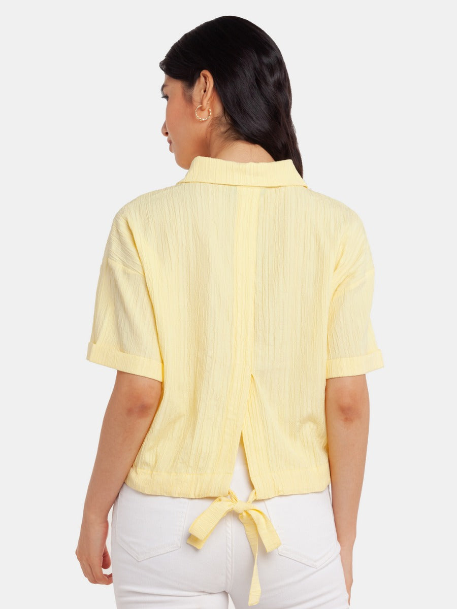 Yellow Solid Crop Shirt