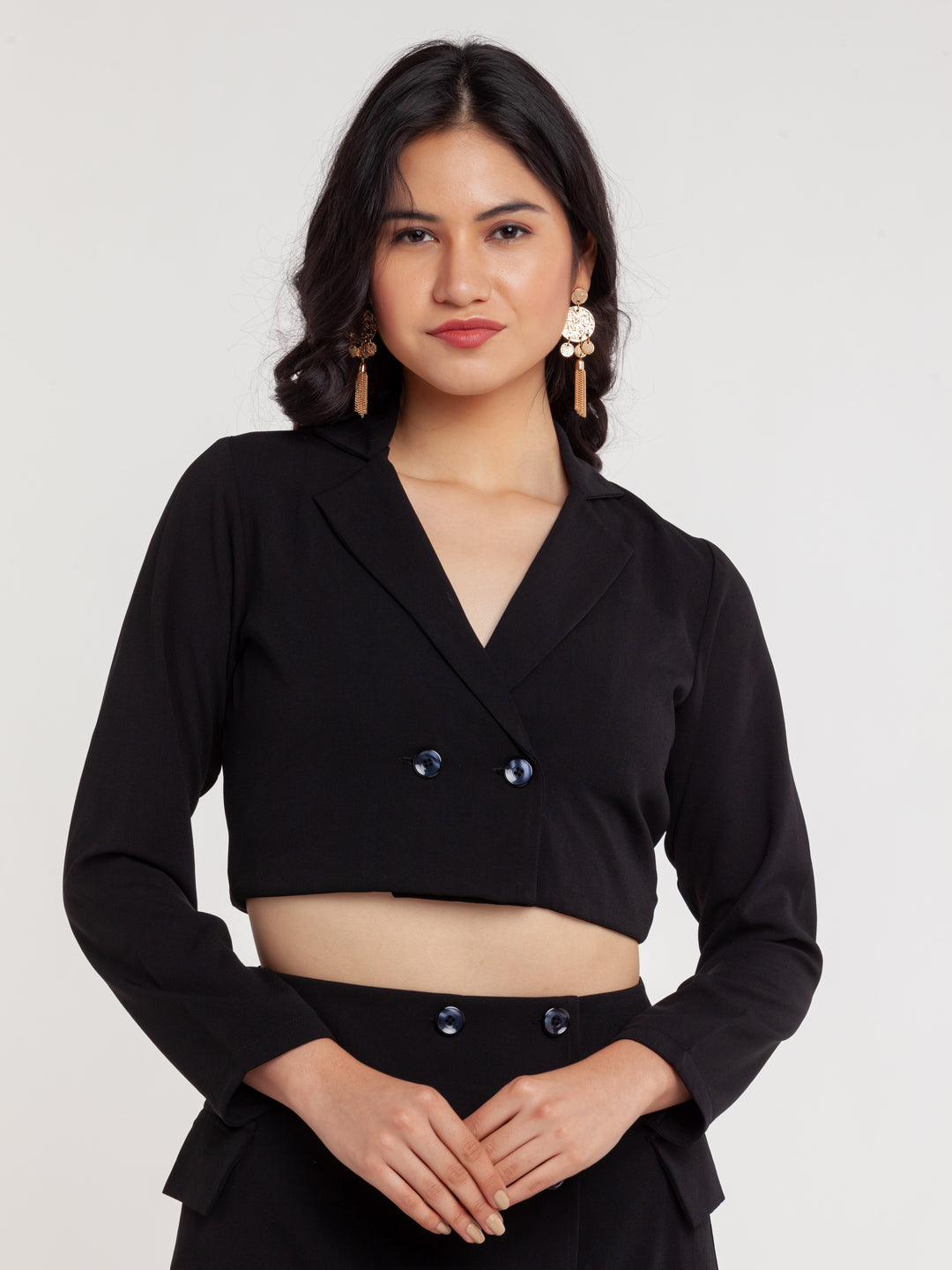 Black Solid Crop Top