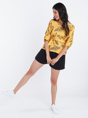 Yellow Printed Top For Women