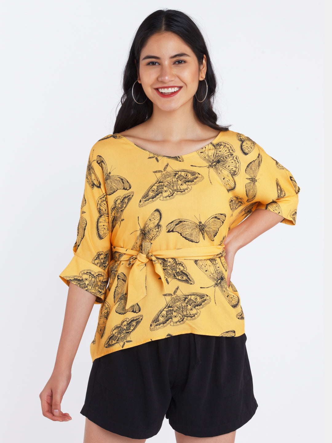 Yellow Printed Top For Women
