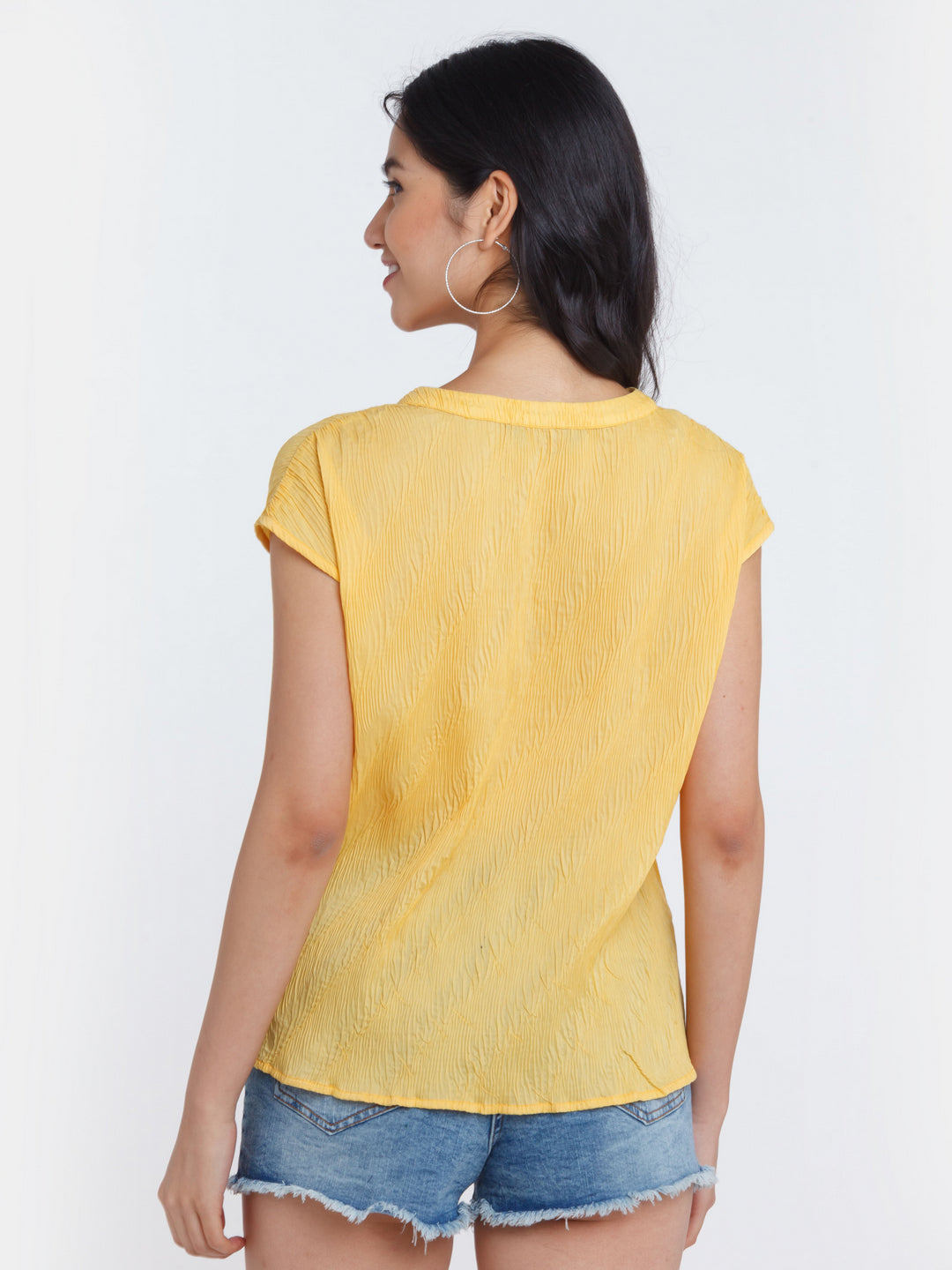 Yellow Solid Straight Top For Women