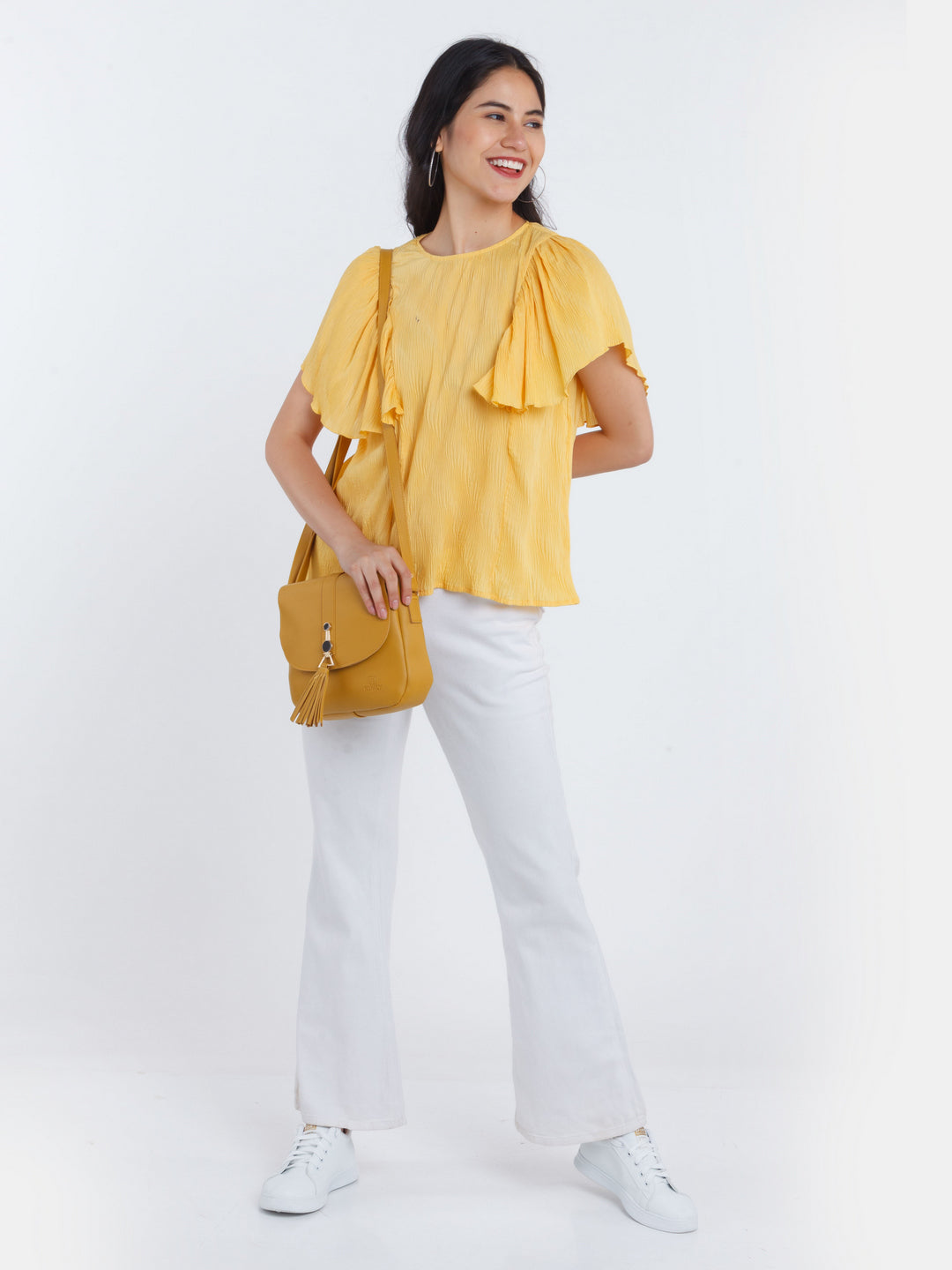 Yellow Solid Ruffled Top