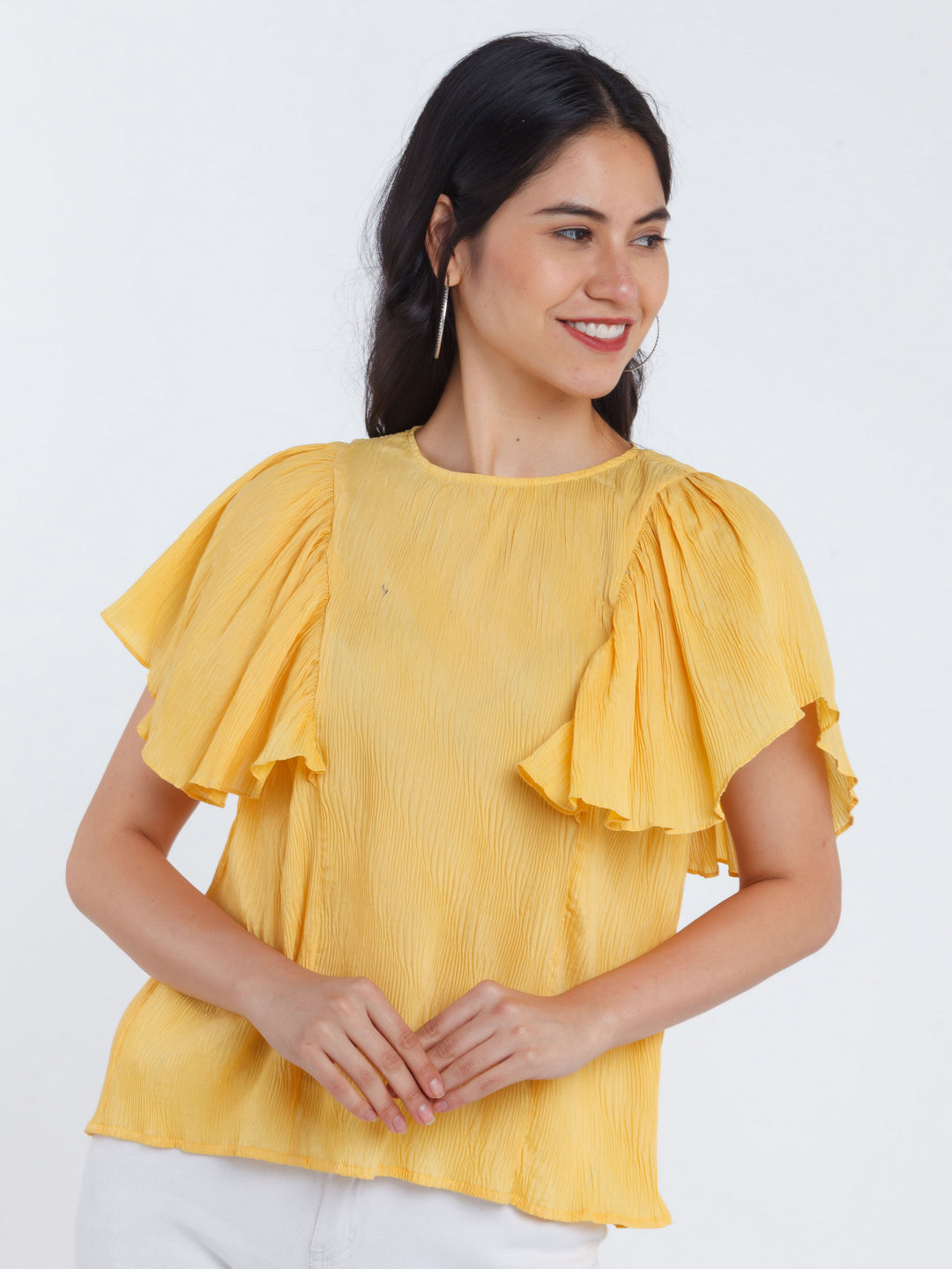 Yellow Solid Ruffled Top