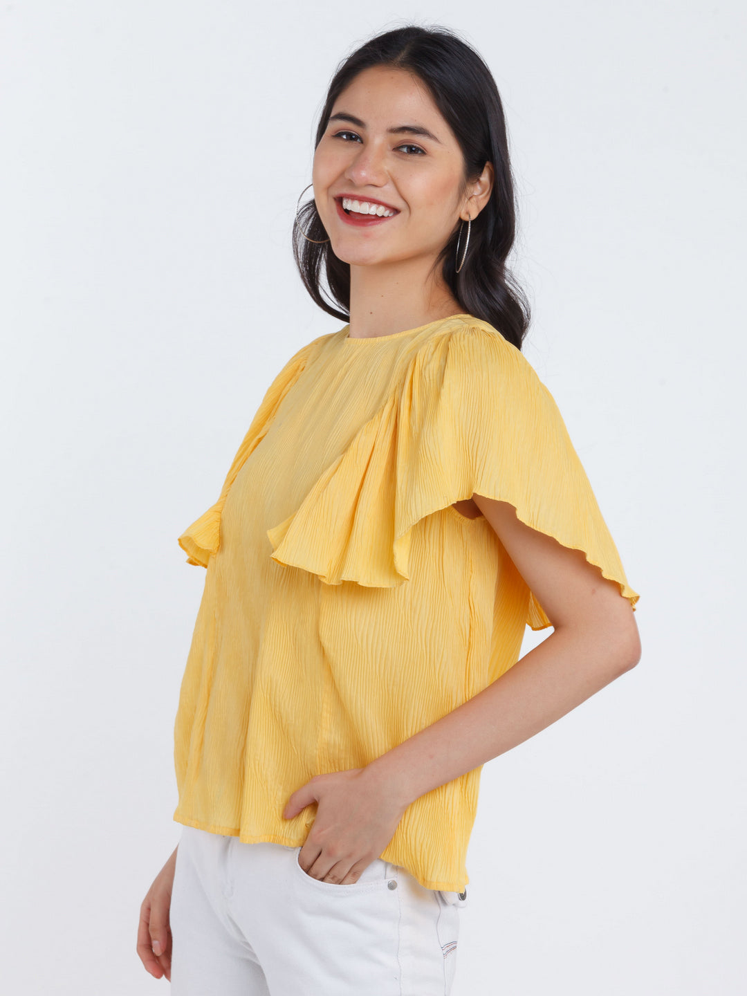 Yellow Solid Ruffled Top