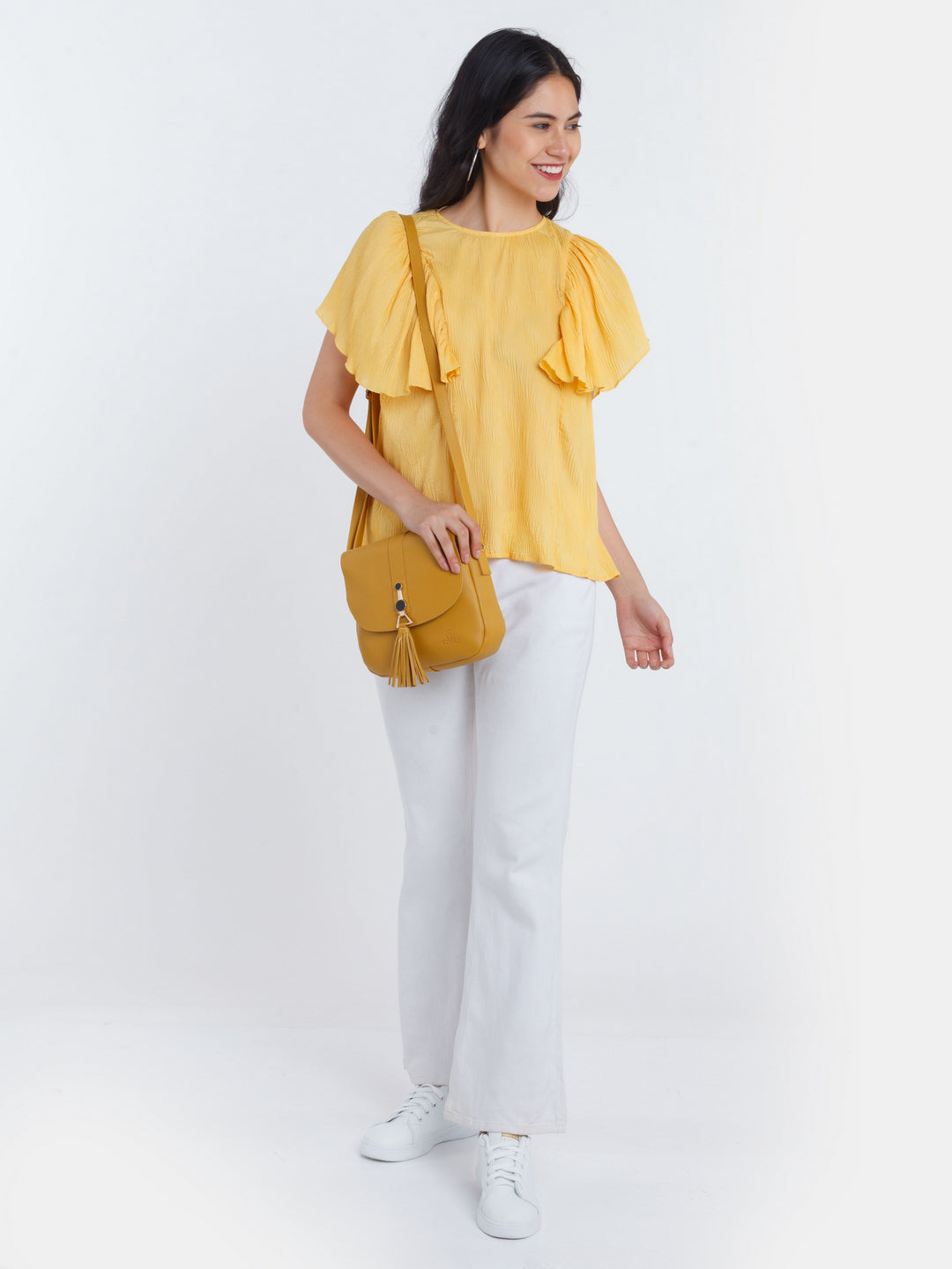 Yellow Solid Ruffled Top