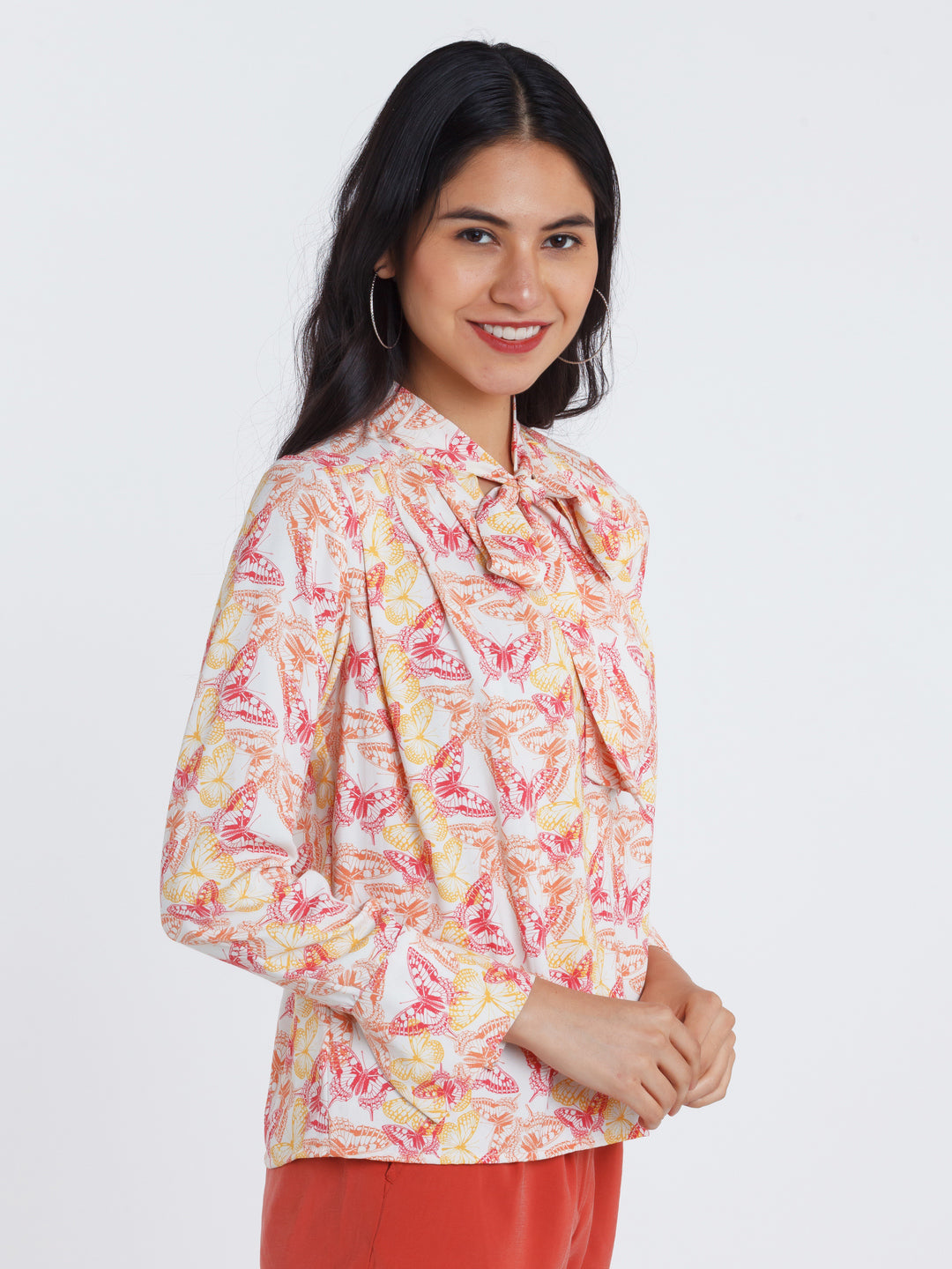 Off White Printed Tie-Up Top For Women