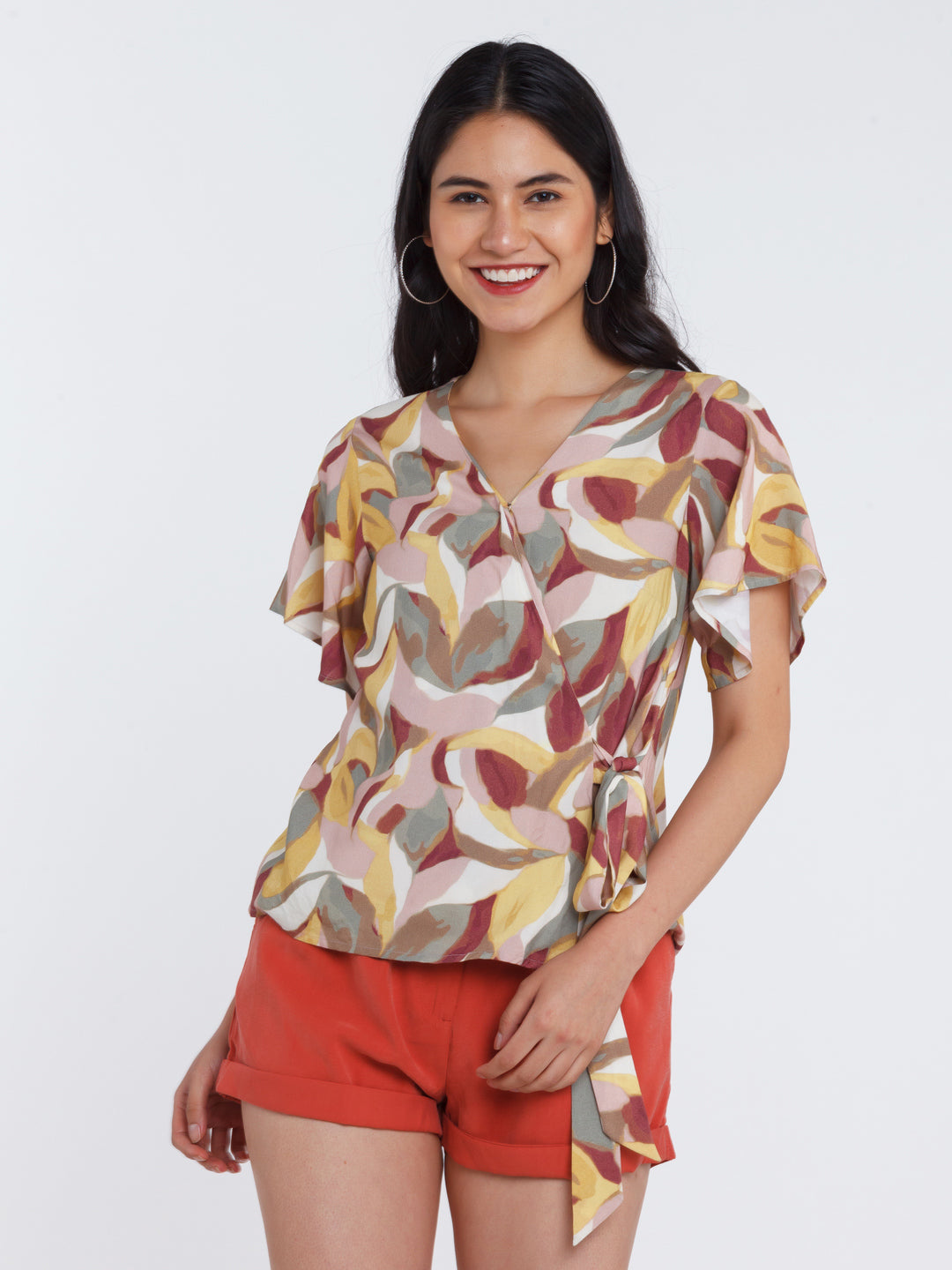 Multicolored Printed Flared Sleeve Top