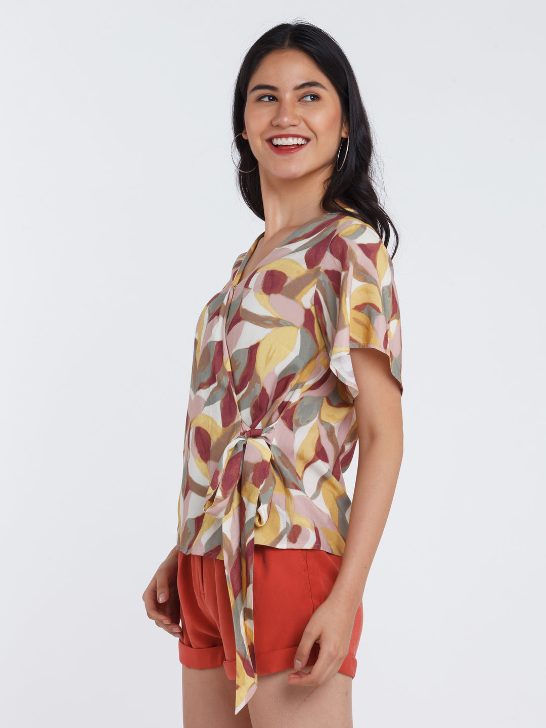 Multicolored Printed Flared Sleeve Top For Women