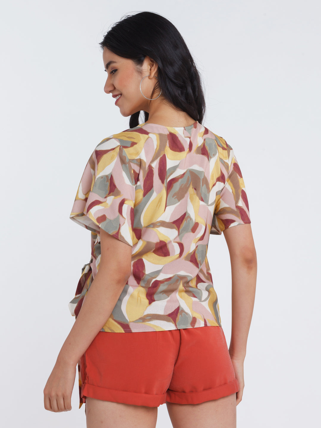 Multicolored Printed Flared Sleeve Top