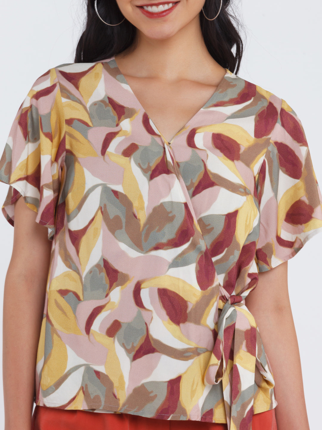 Multicolored Printed Flared Sleeve Top