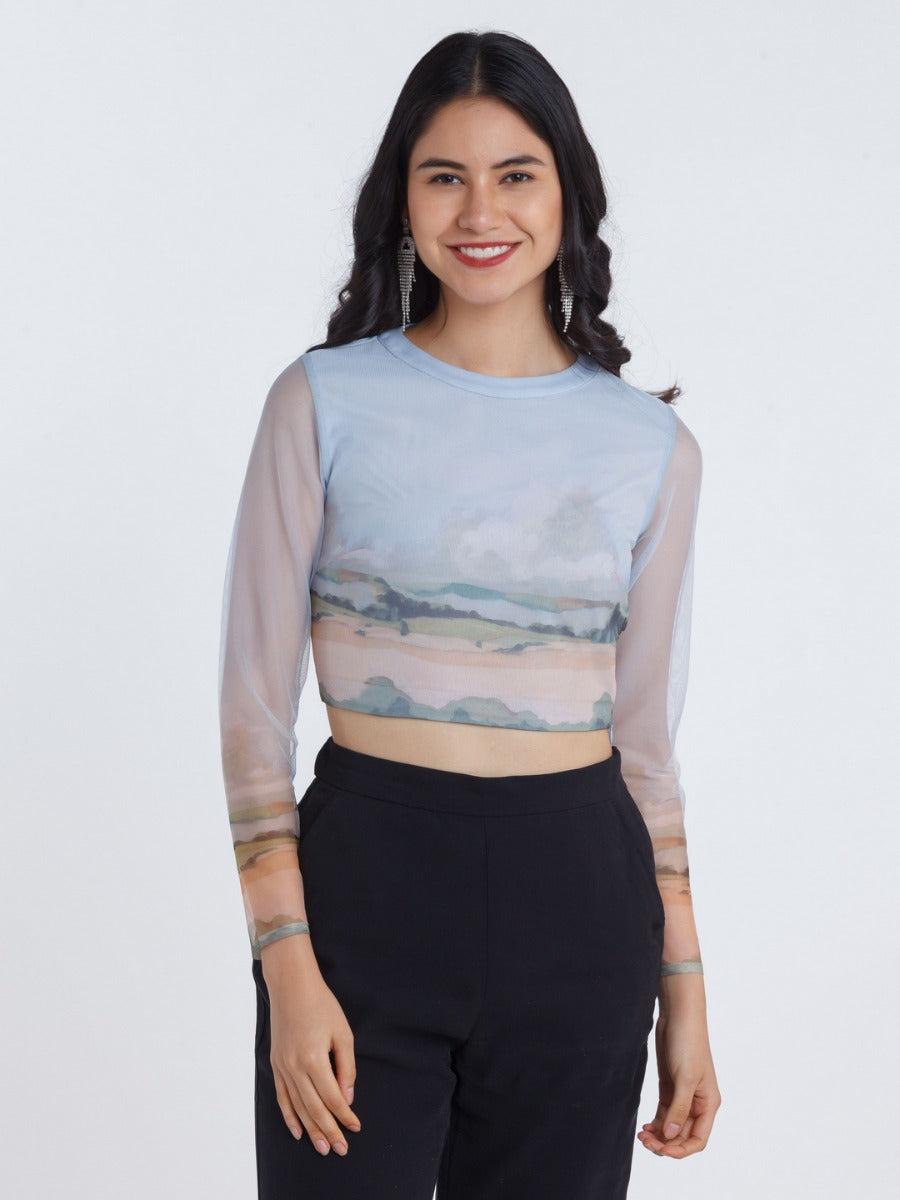Off White Printed Fitted Top For Women