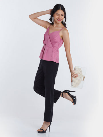 Pink Solid Ruffled Top For Women