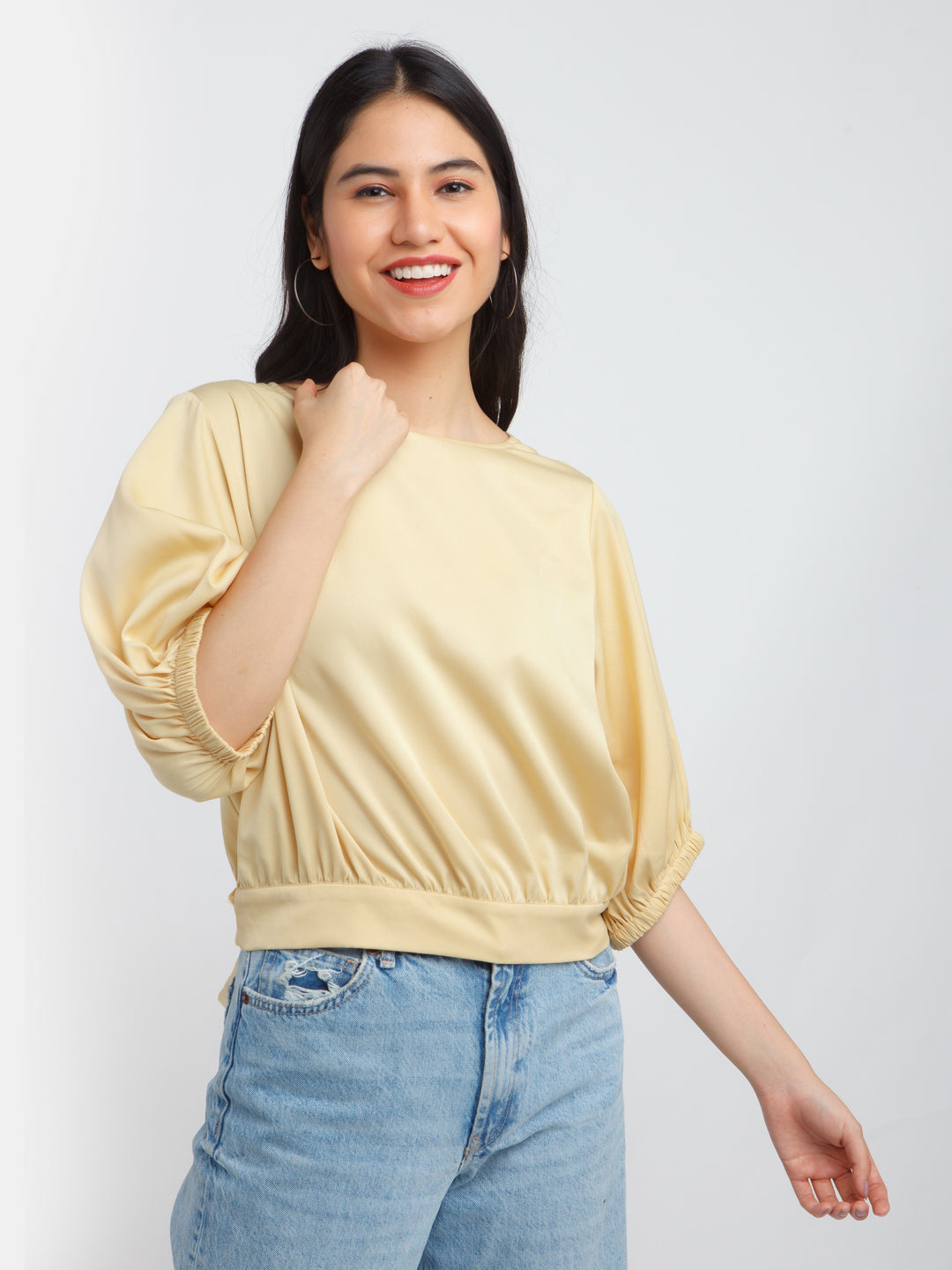 Yellow Solid Tie-Up Top For Women