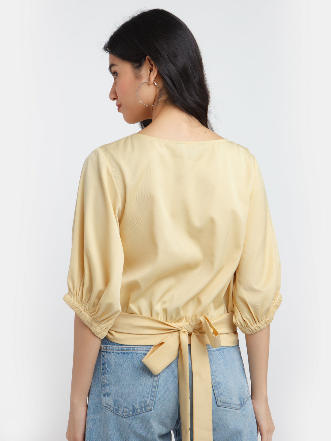 Yellow Solid Tie-Up Top For Women