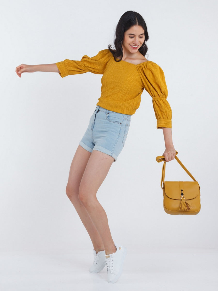 Mustard Solid Tiered Top