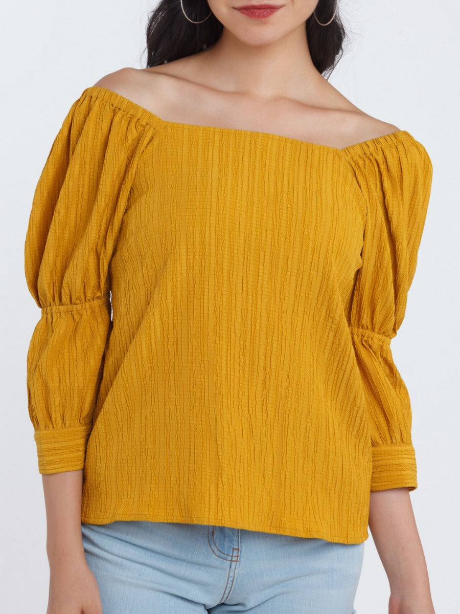 Mustard Solid Tiered Top For Women