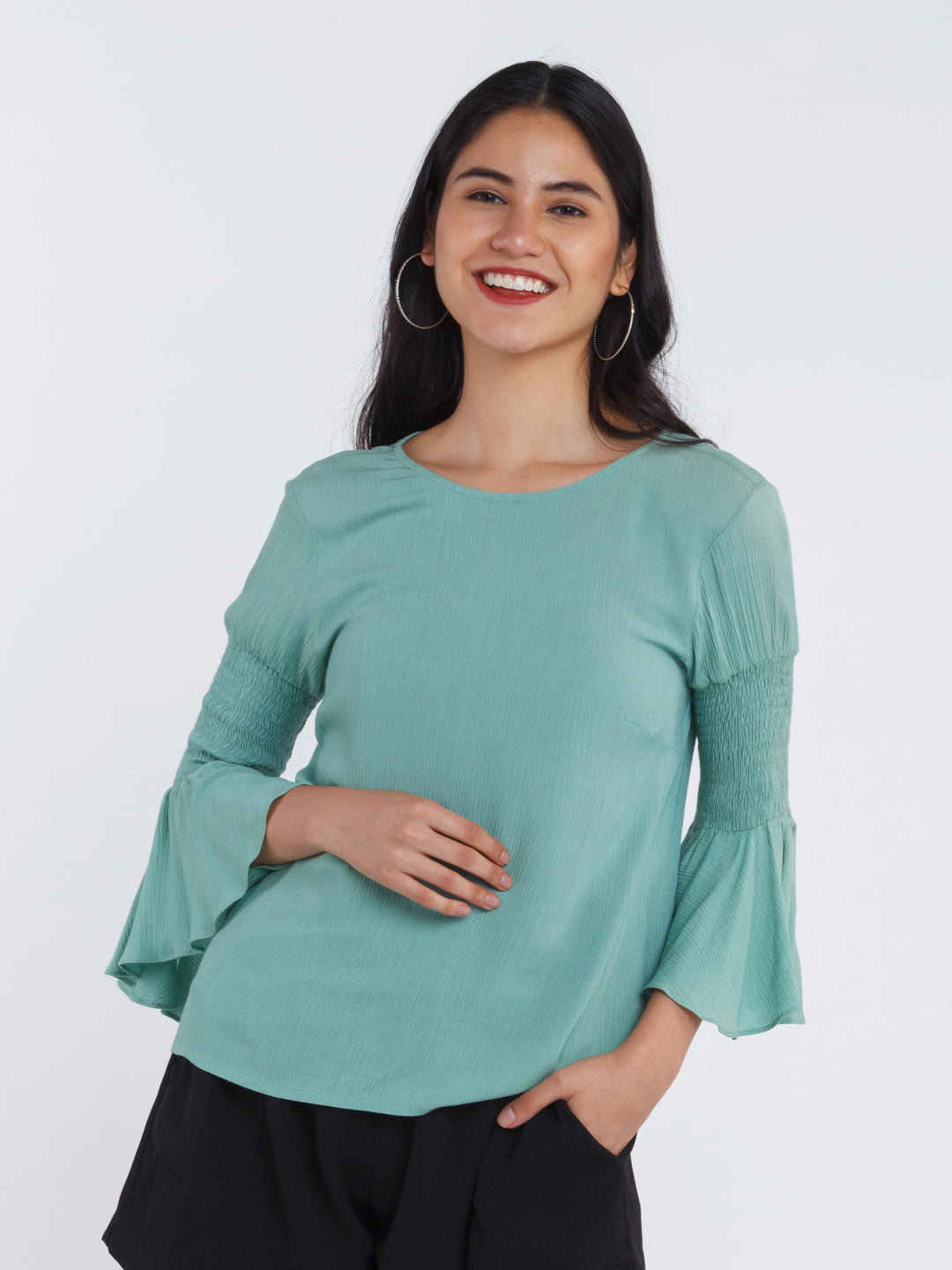 Mint Solid Flared Sleeve Top