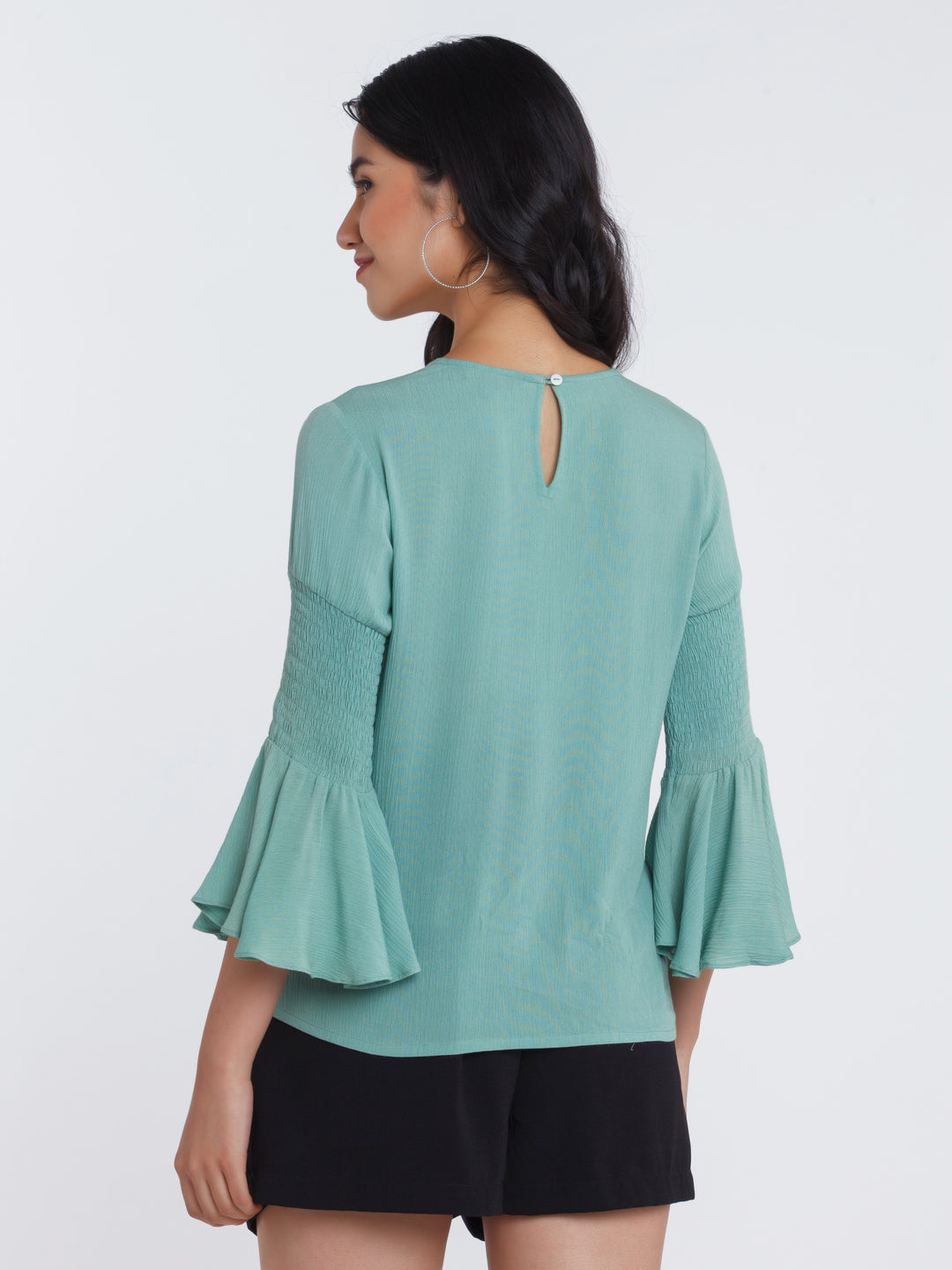 Mint Solid Flared Sleeve Top