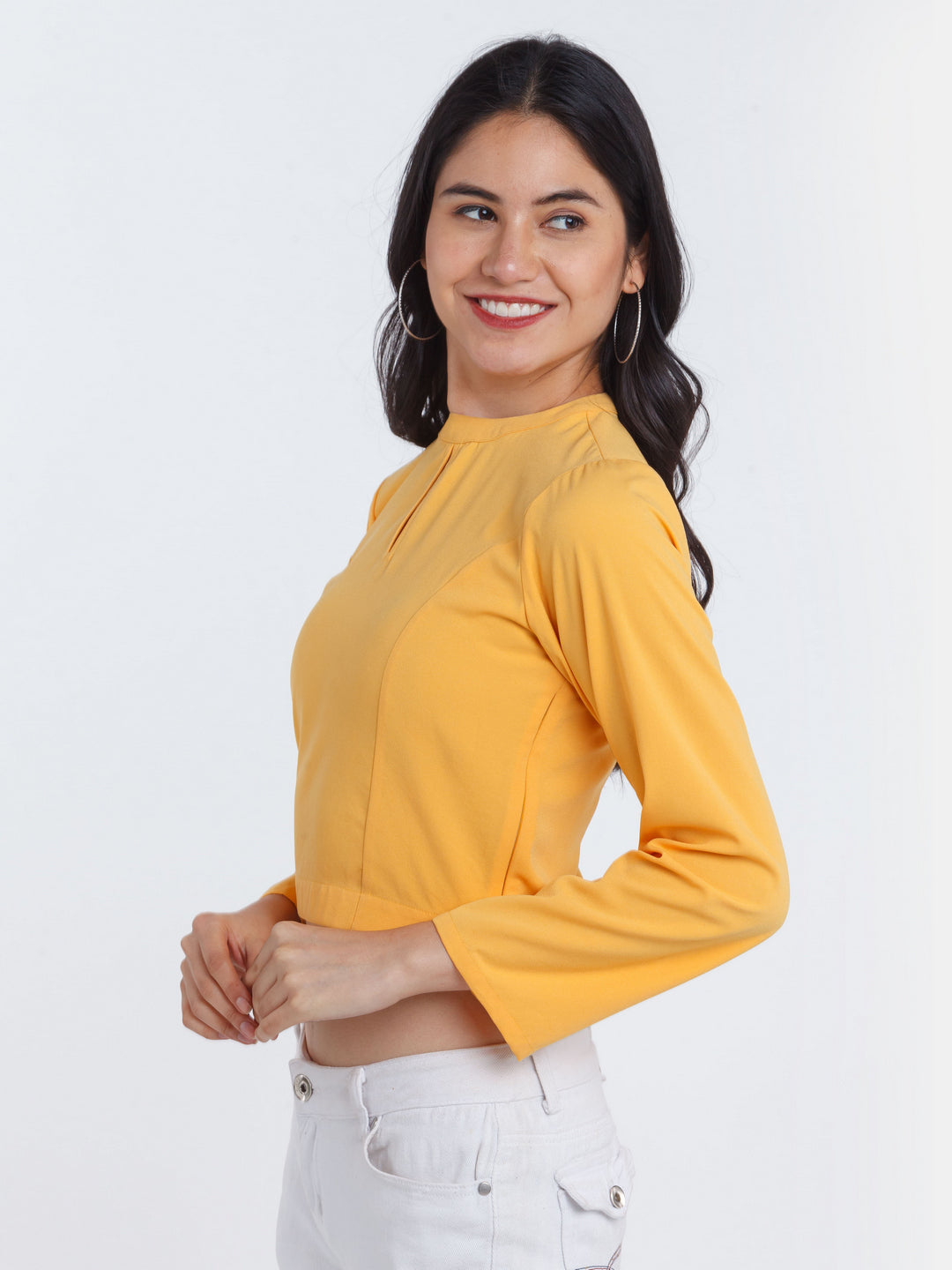 Yellow Solid Straight Top For Women
