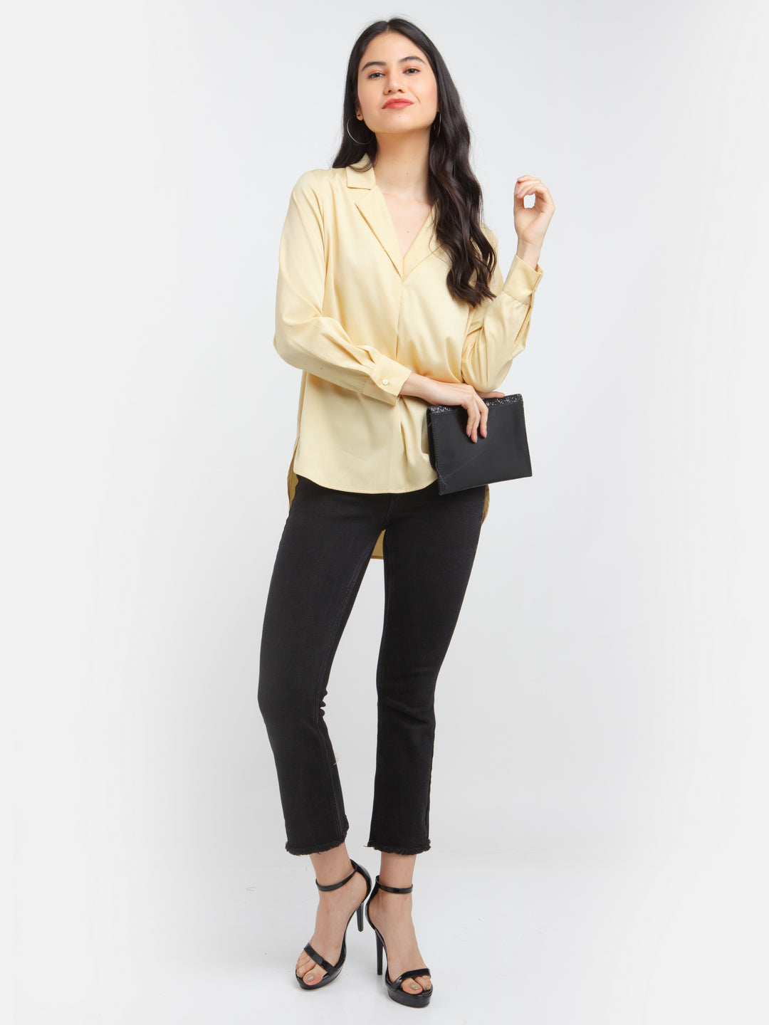 Yellow Solid Straight Shirt For Women