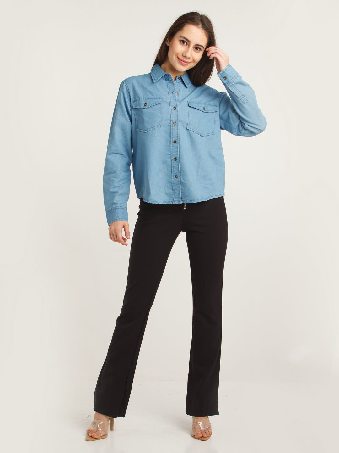 Blue Solid Straight Shirt