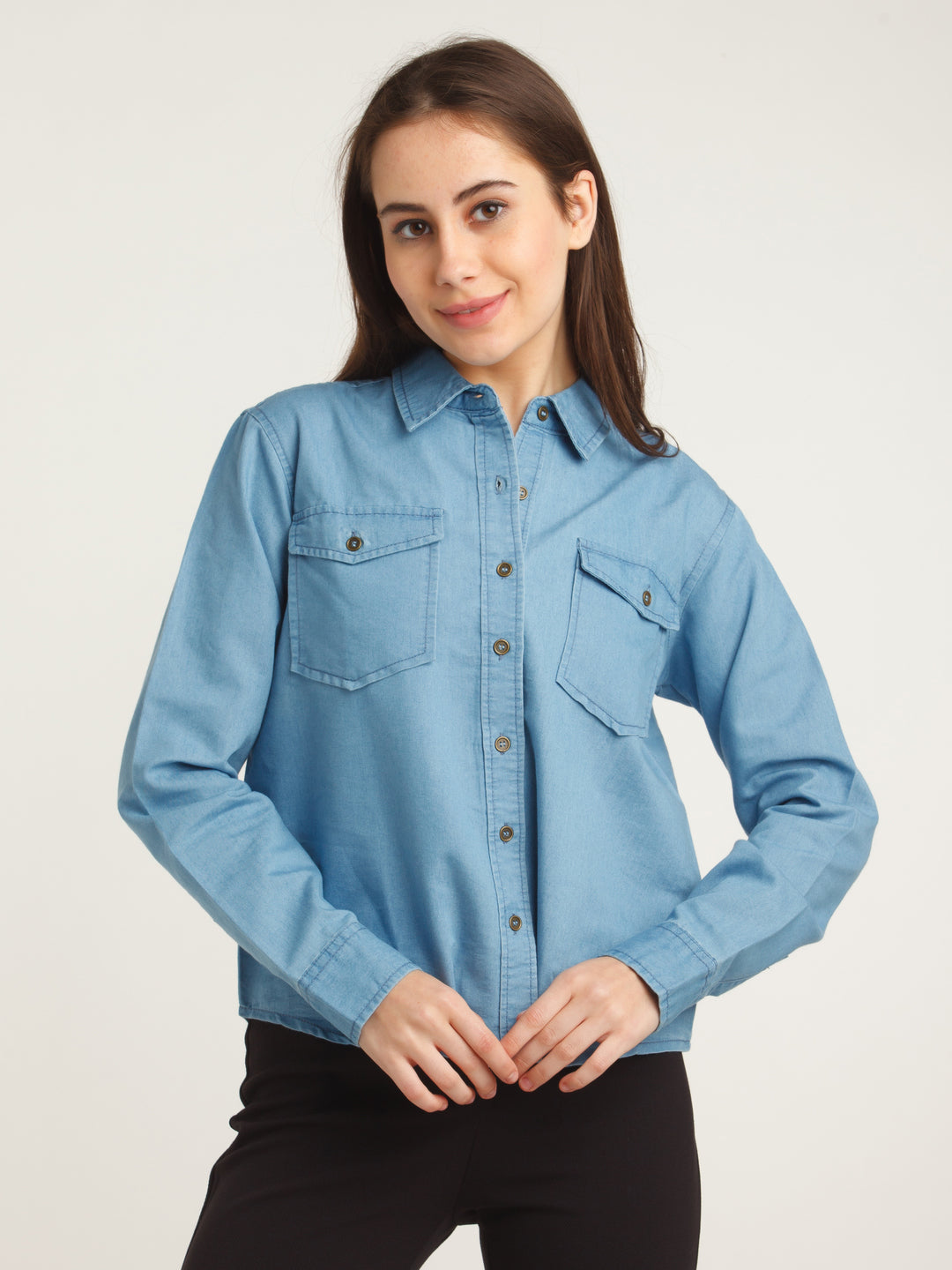 Blue Solid Straight Shirt