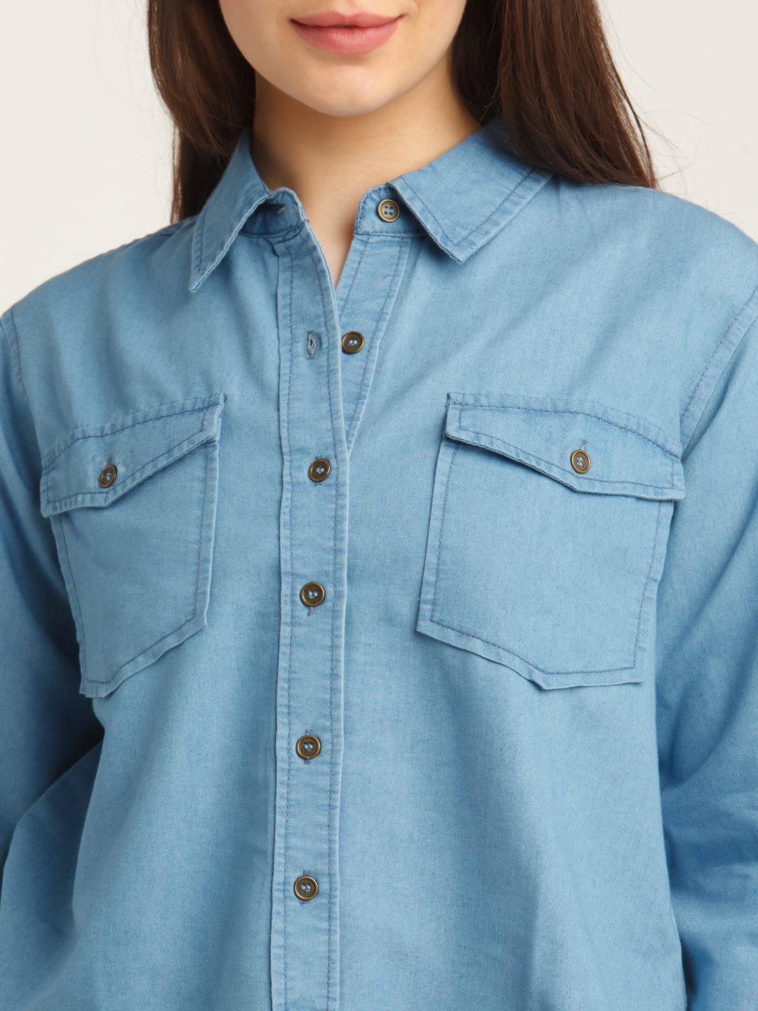 Blue Solid Straight Shirt