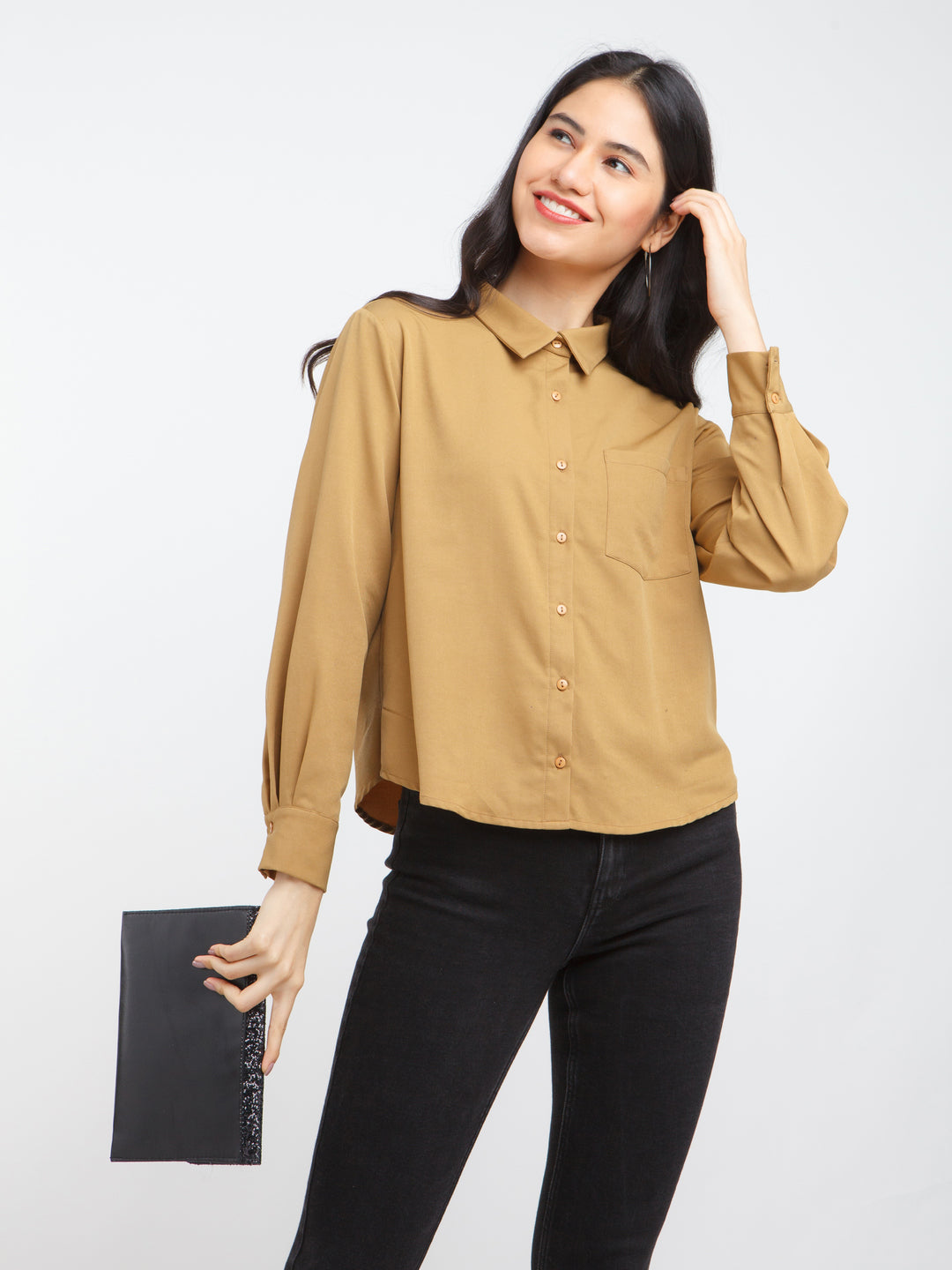 Brown Solid Straight Shirt