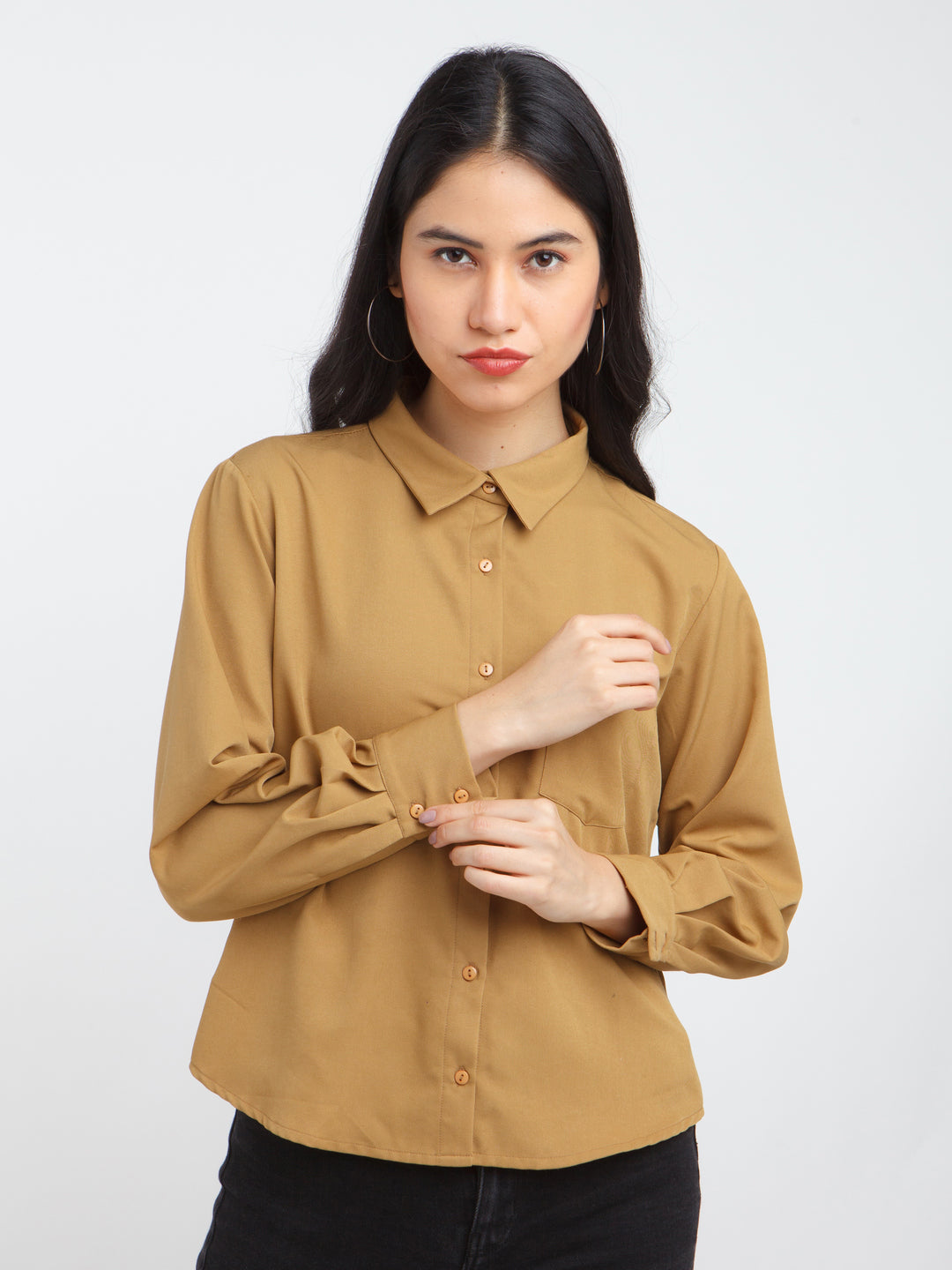 Brown Solid Straight Shirt