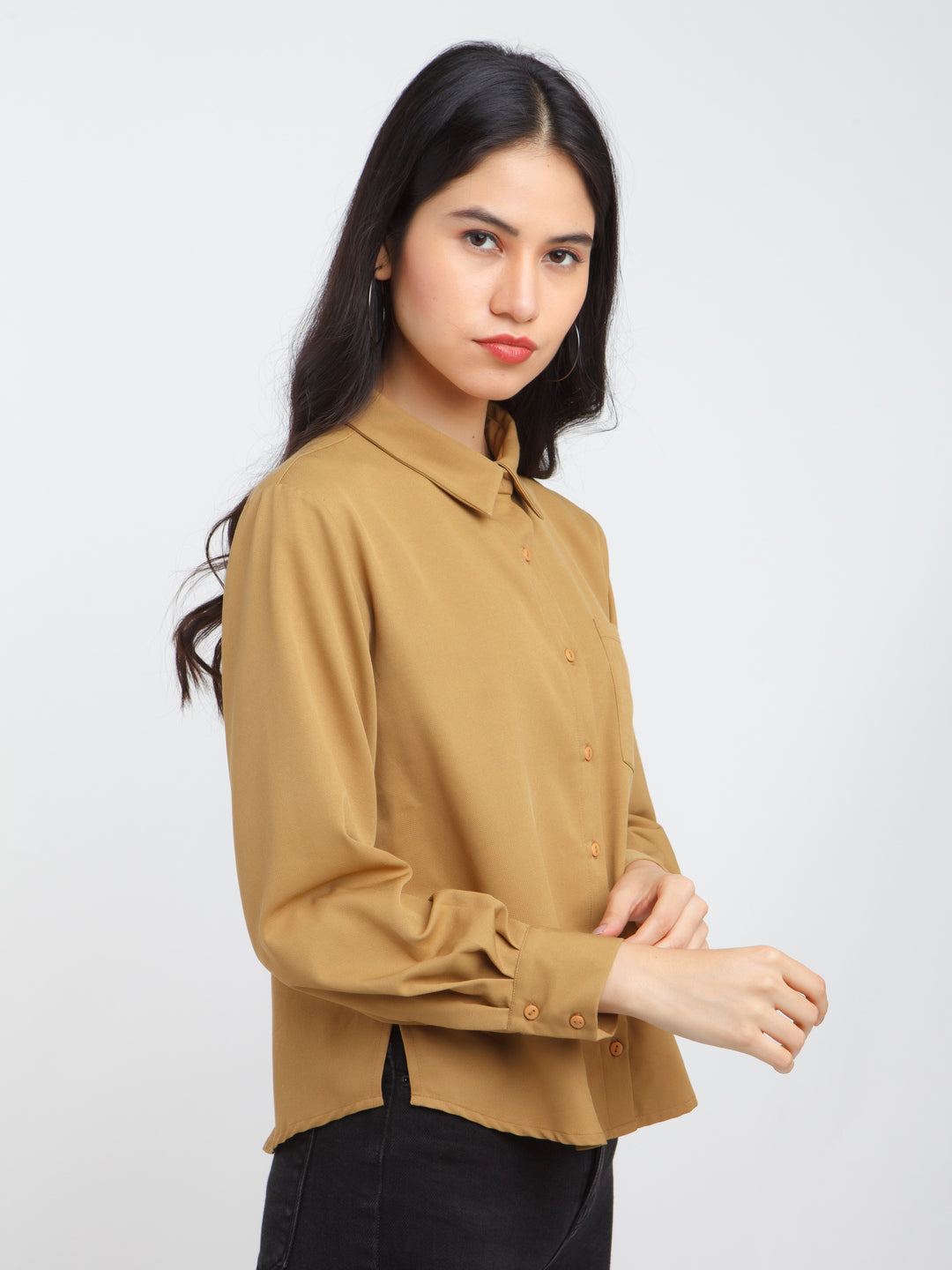 Brown Solid Straight Shirt