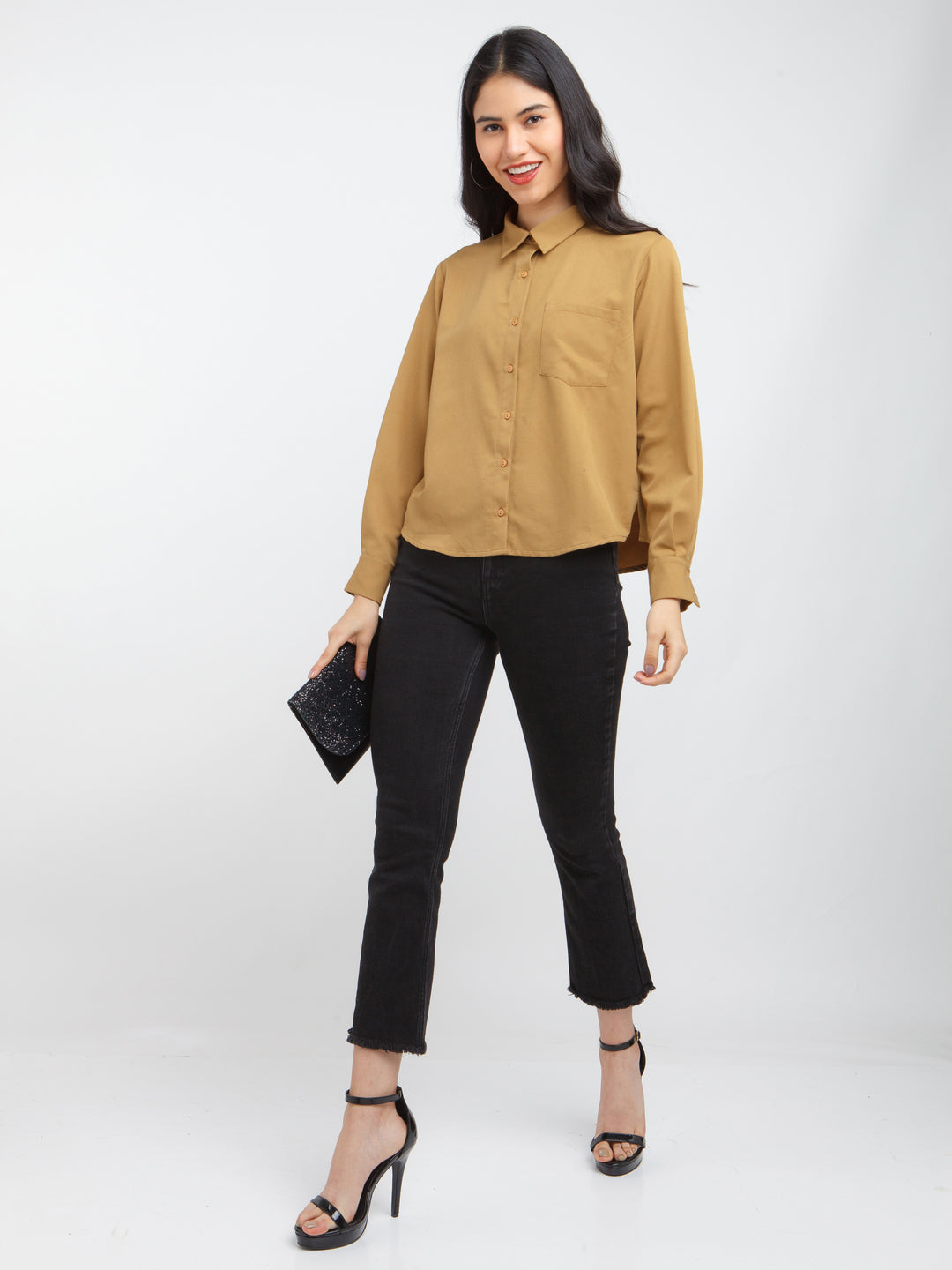 Brown Solid Straight Shirt