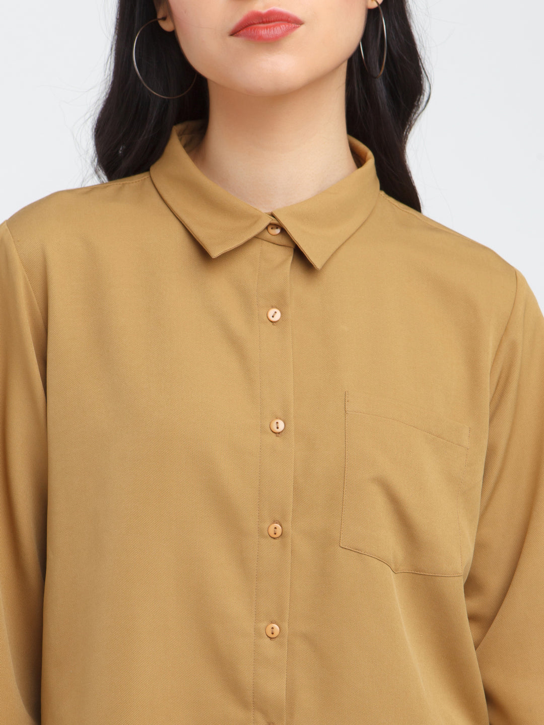 Brown Solid Straight Shirt For Women