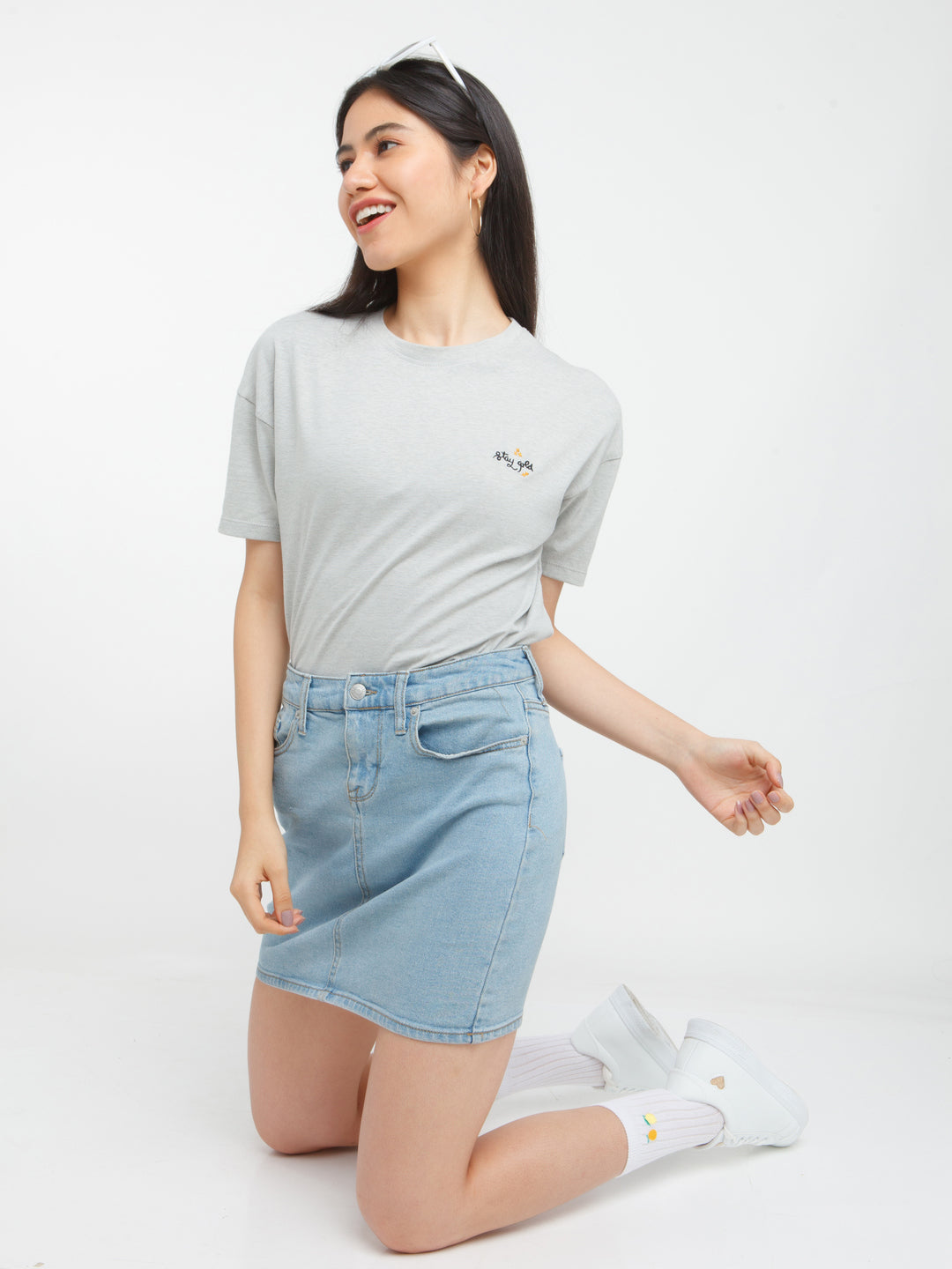 Grey Solid Crop T-Shirt